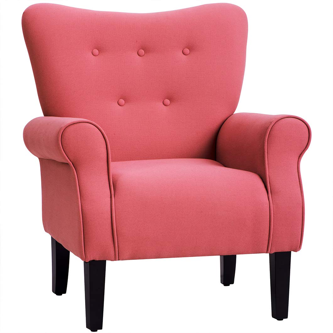 Modern Upholstered Fabric High Back Accent Chair with Wooden Legs - Comfortable Armchair for Living Room, Bedroom & Home Office - Perfect for Relaxing, Reading & Small Space Decor