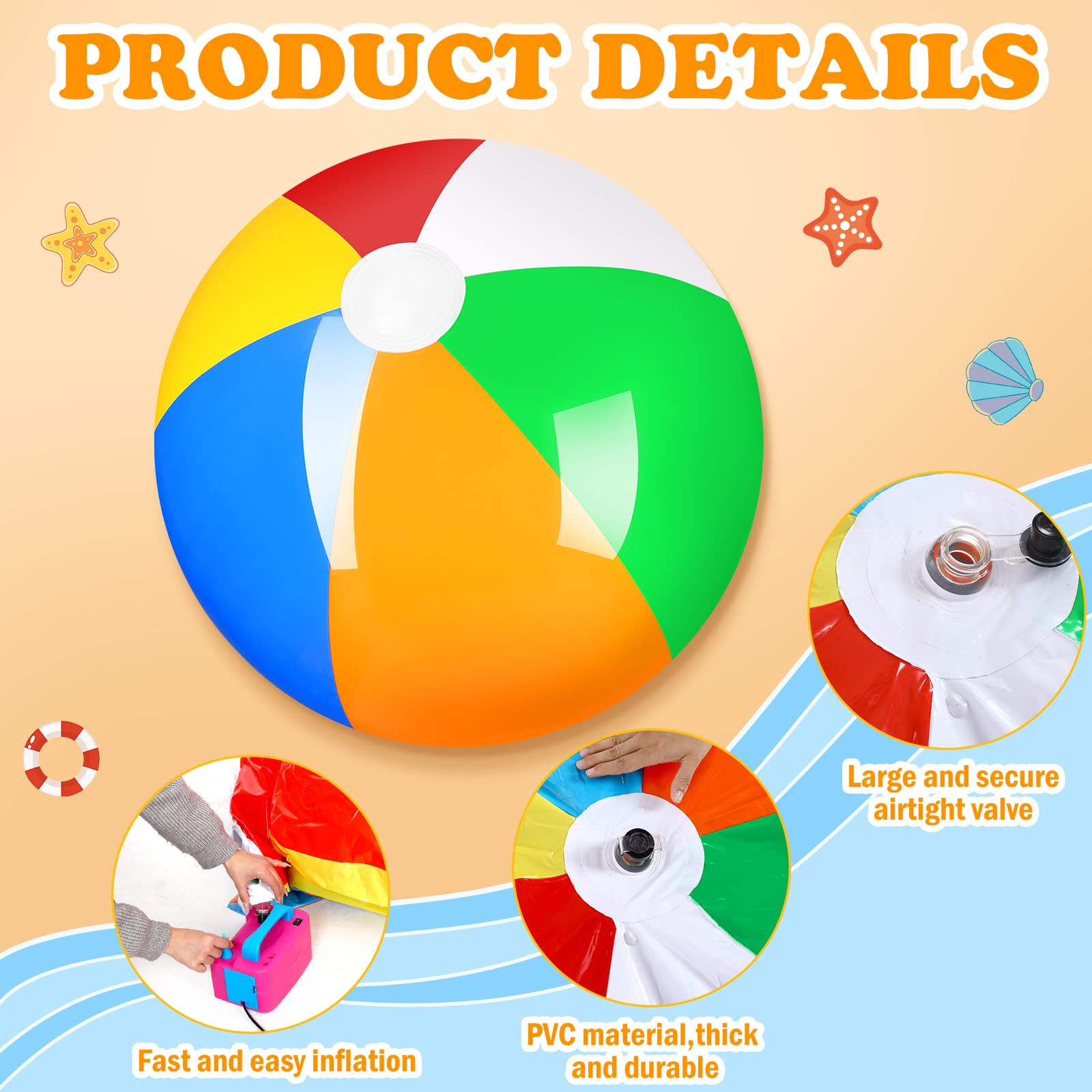 12 Foot Giant Inflatable Beach Ball - Jumbo Rainbow Pool Toy for Swimming, Water Games, Parties & Outdoor Decor | Perfect for Beach, Backyard, Pool Parties & Summer Fun