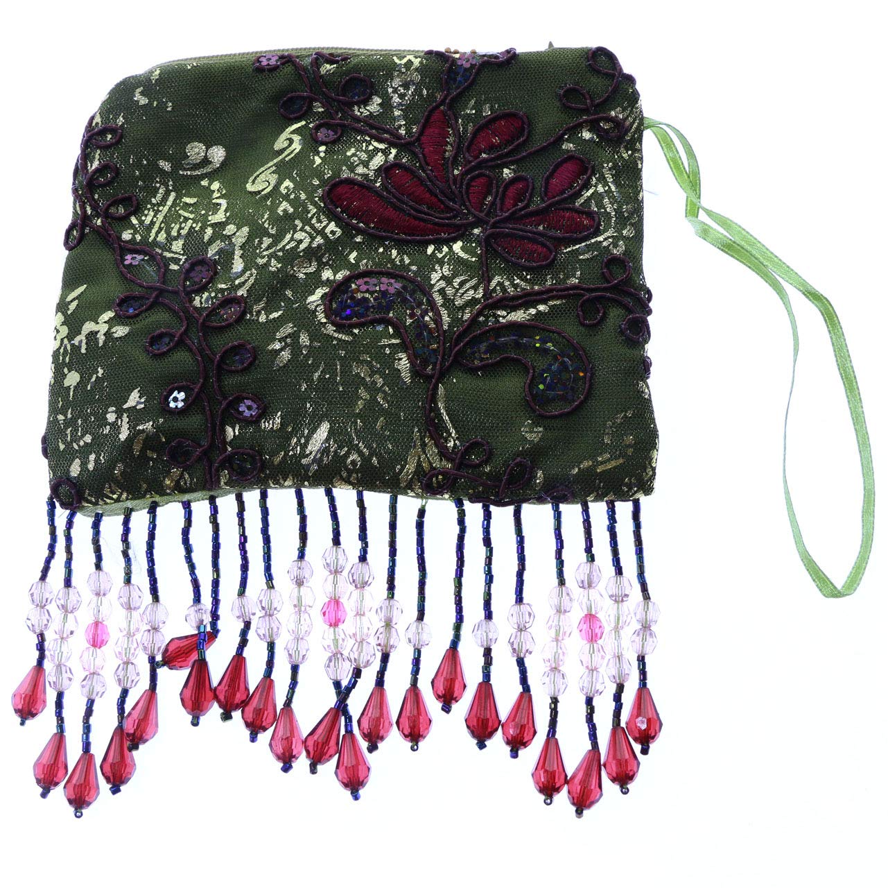 Mi Amore Floral Design Coin Purse - Green & Multicolor Wallet for Women | Perfect for Travel, Shopping & Gift Giving