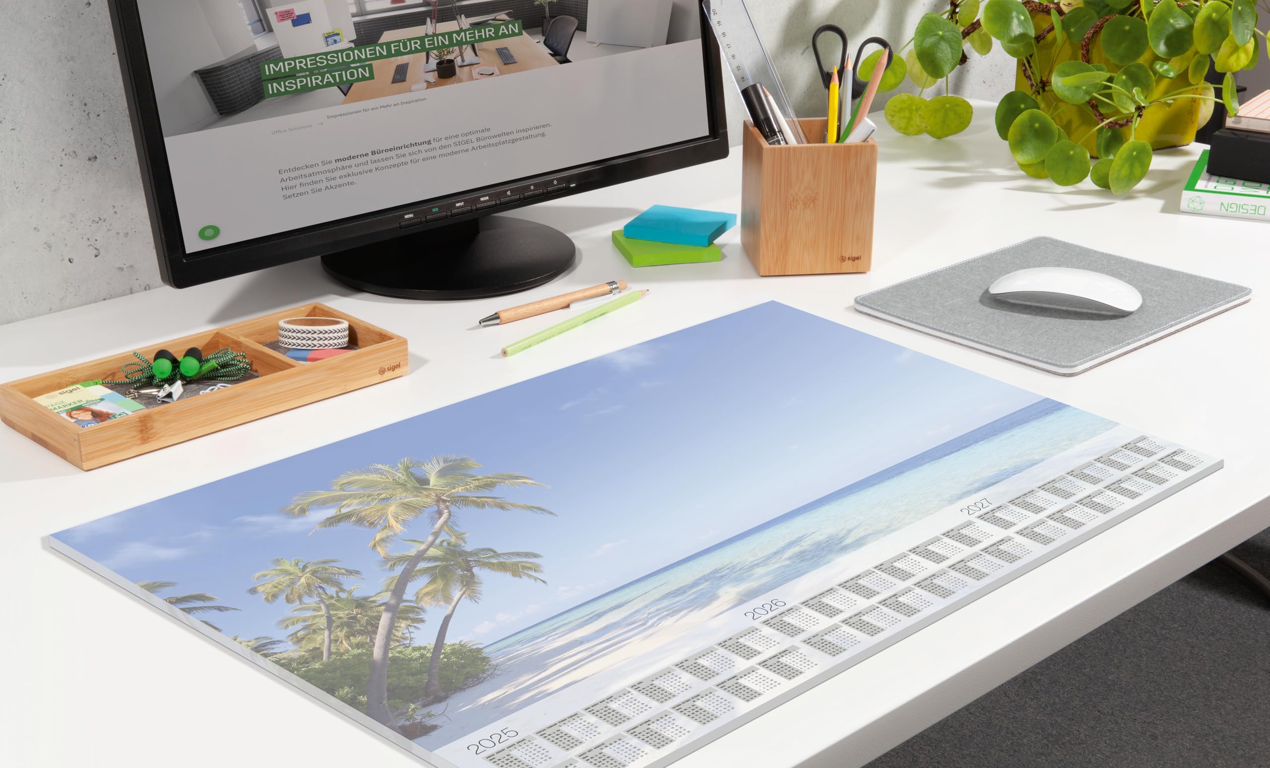 Premium SIGEL HO470 A2 Paper Desk Pad (59.5 x 41 cm) - 30 Sheets of 80gsm Beach Design Paper with 3-Year Calendar - 5-Pack for Office, School & Home Organization