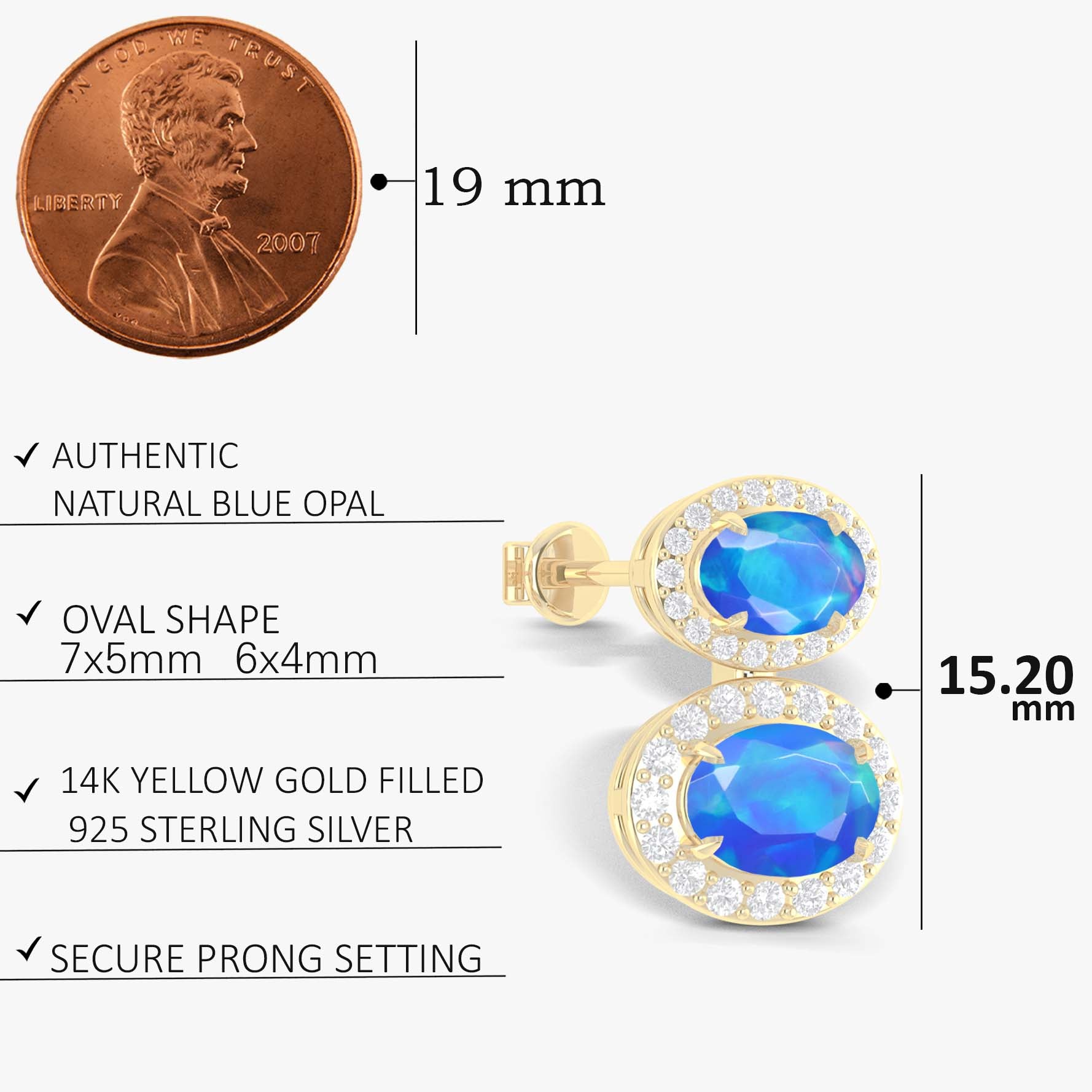 Natural Blue Opal Dual Stone Halo Stud Earrings – Sterling Silver Dainty Earrings for Women, Gift for Her | Perfect for Weddings, Parties & Everyday Wear