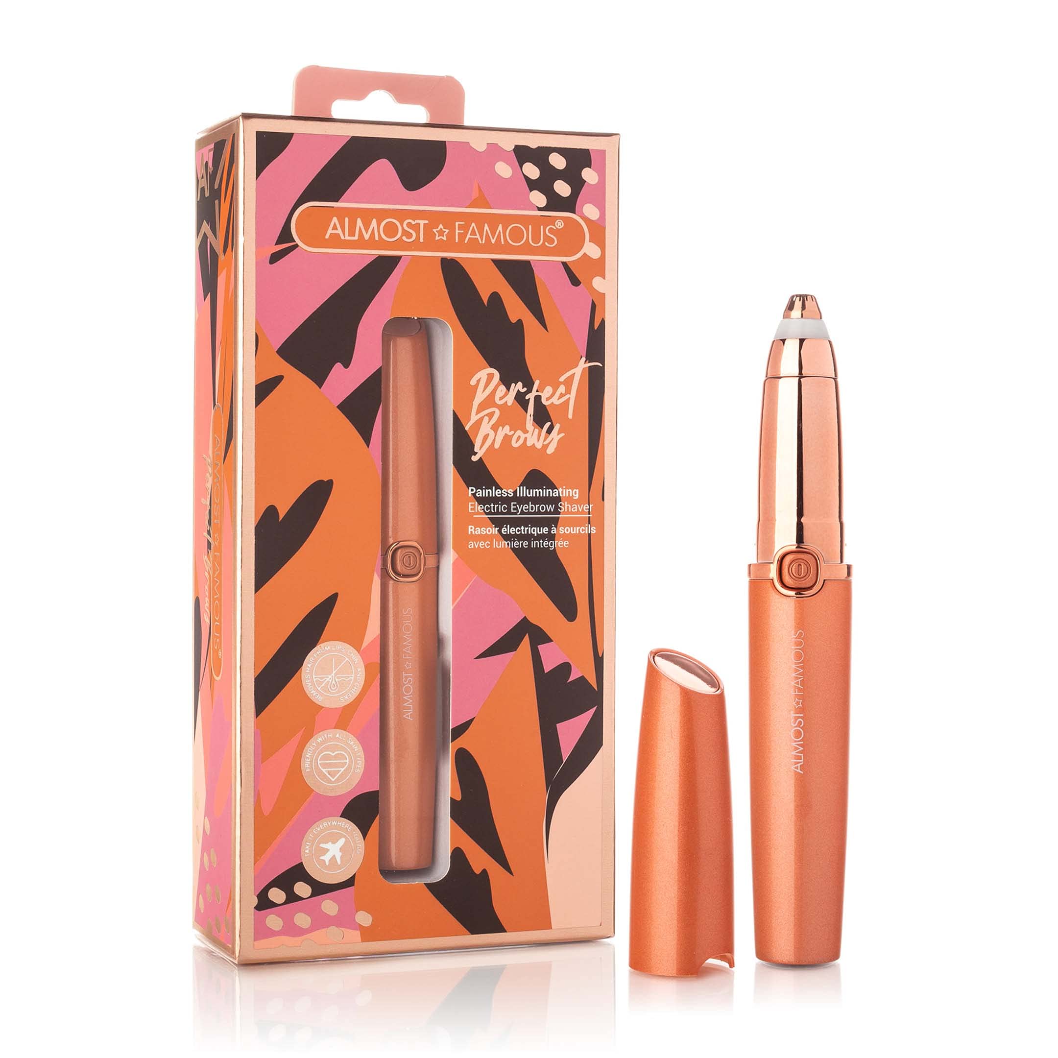 Almost Famous Women's Face Exfoliator & Beauty Razor - Peach Fuzz Remover for Face, Neck & Legs | Precision Grooming Tool with Protective Cover (Orange) | Perfect for Smooth Skin & Hair Removal at Home
