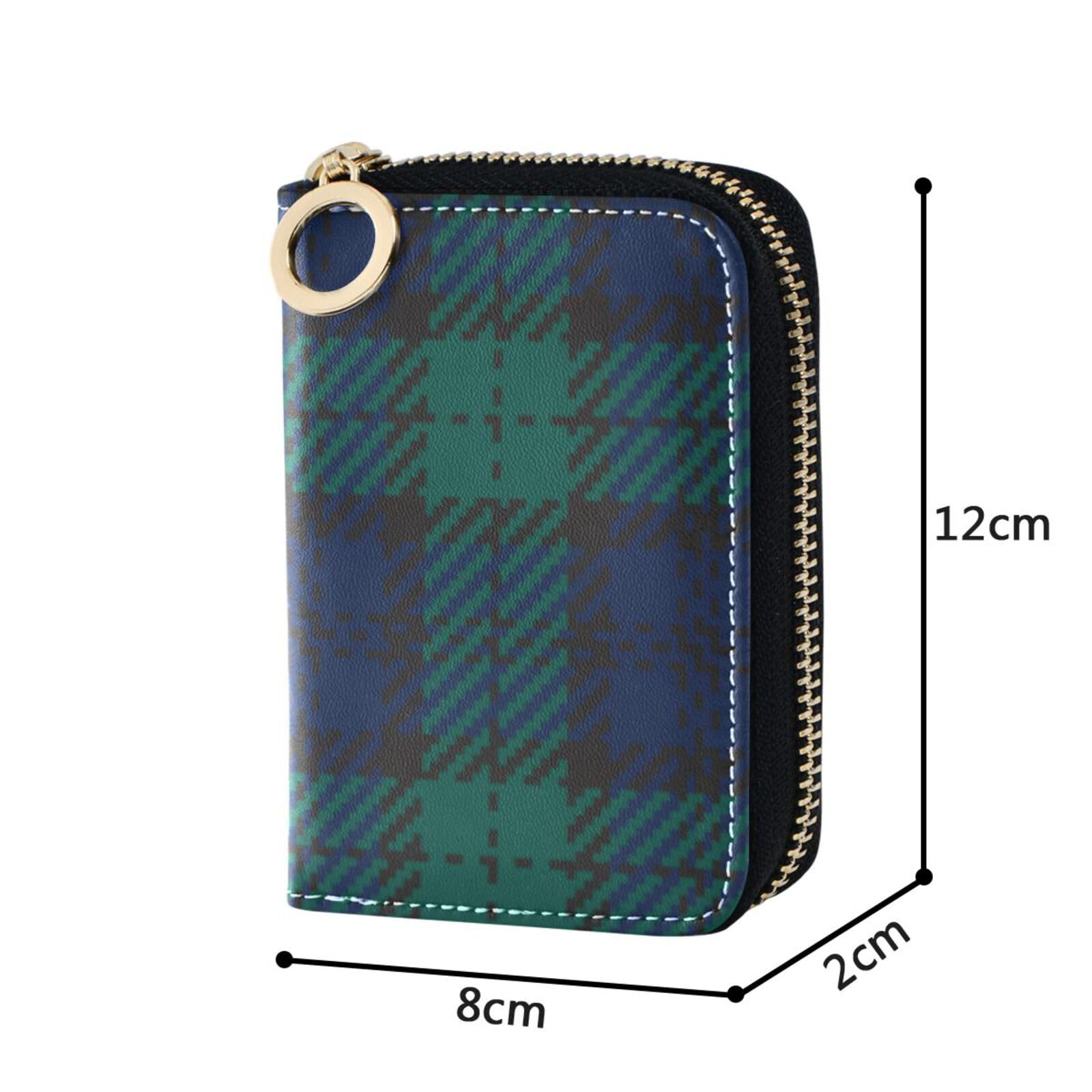 FRODOTGV RFID Blocking Leather Zip Pocket Wallet for Women - Navy, Black, Green Plaid Mini Credit Card Holder - Perfect for Work, Travel & Everyday Use