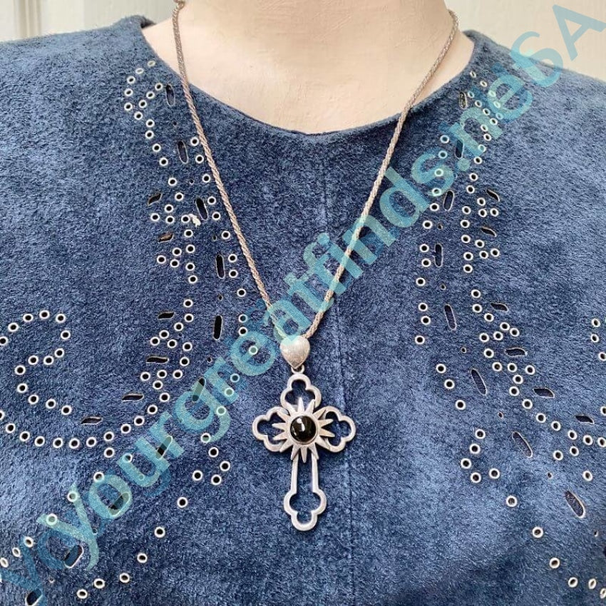 Vintage Holy Cross Necklace with Black Onyx - Sterling Silver Religious Jewelry for Women & Men - Perfect for Church, Gifts & Everyday Wear