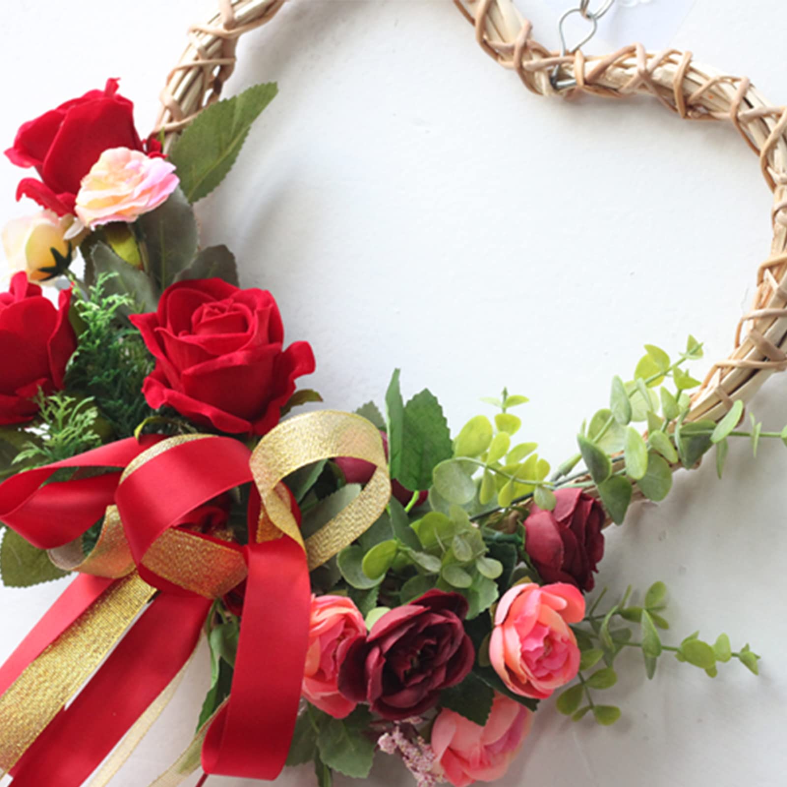 WYSRJ Artificial Rose Flower Wreath - Heart-Shaped Valentine's Day Wreath for Front Door, Wedding Party & Home Decor | Spring Floral Wreath for Valentine's, Anniversary & Romantic Home Decoration