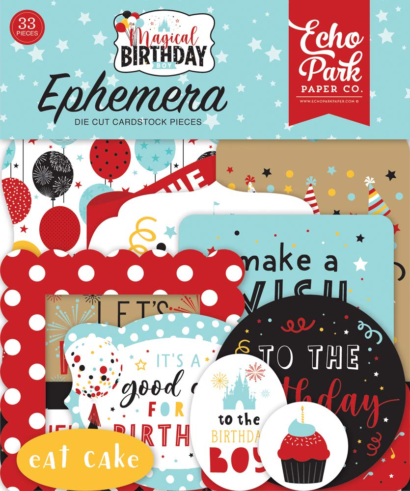 Echo Park Paper Collection Bundle - Magical Birthday Boy Icons & Frames Ephemera Set for Scrapbooking, Card Making, and DIY Party Decorations
