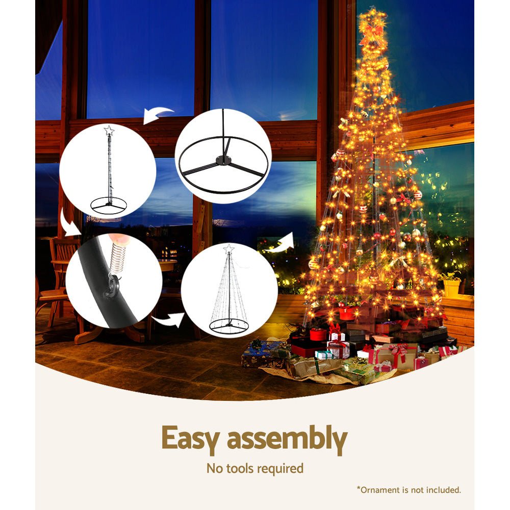 2.1M (7ft) Solar Powered Christmas Tree with 264 Warm White LED Lights - Perfect for Indoor & Outdoor Holiday Decorations