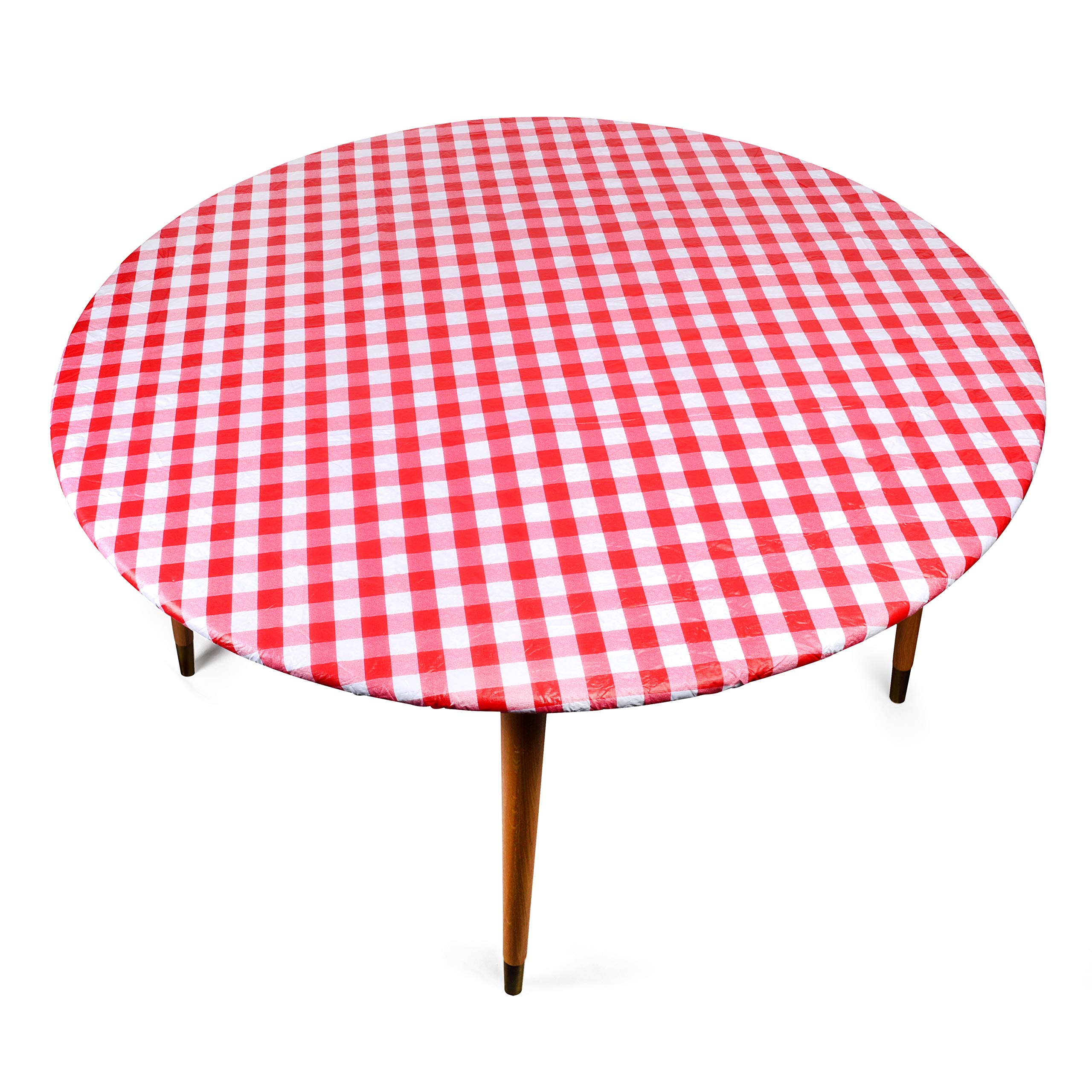 Double Pack Round Vinyl Tablecloth with Flannel Backing & Elastic Edge - Fits 40