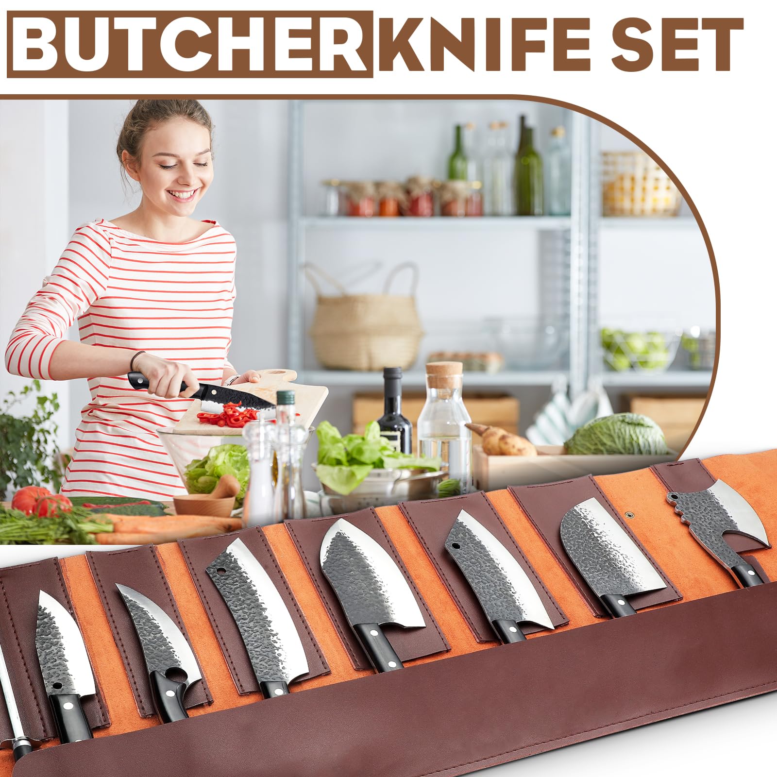 Premium 13-Piece Golden Bird Butcher Knife Set - Hand Forged Japanese Chef Knives for Professional Meat Cutting, Kitchen, BBQ & Camping | Ideal for Home Chefs, Outdoor Cooking & Men's Birthday Gifts