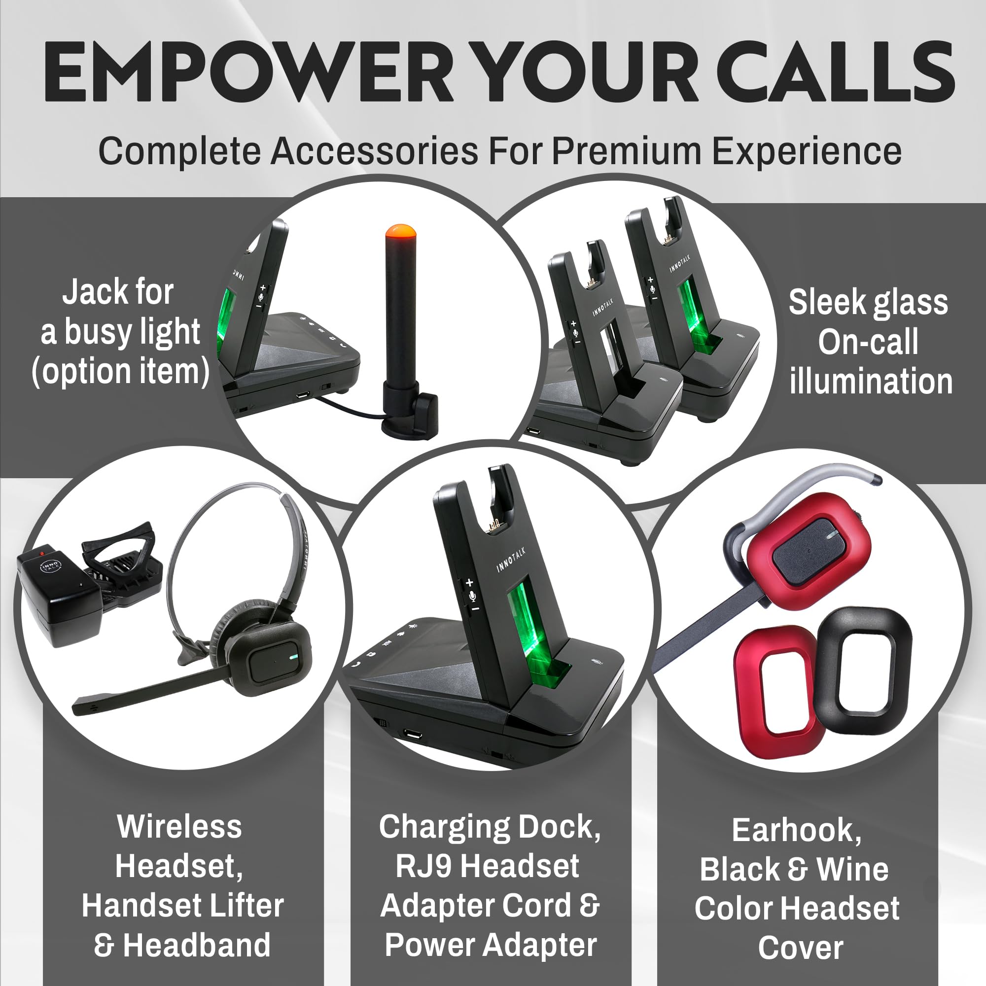 INNOTALK Wireless Headset for Office Desk Phone - Remote Hook Switch, 300ft Range, 10-Hour Battery Life (Explorer Model) - Perfect for Call Centers, Remote Work & Business Communications