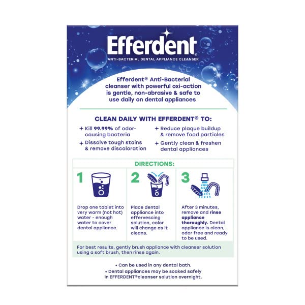 Efferdent Retainer & Denture Cleaning Tablets - 90 Count (Pack of 5) | Minty Fresh Dental Appliance Cleaner for Braces, Night Guards & Aligners | Dentist Recommended for Daily Use at Home or Travel