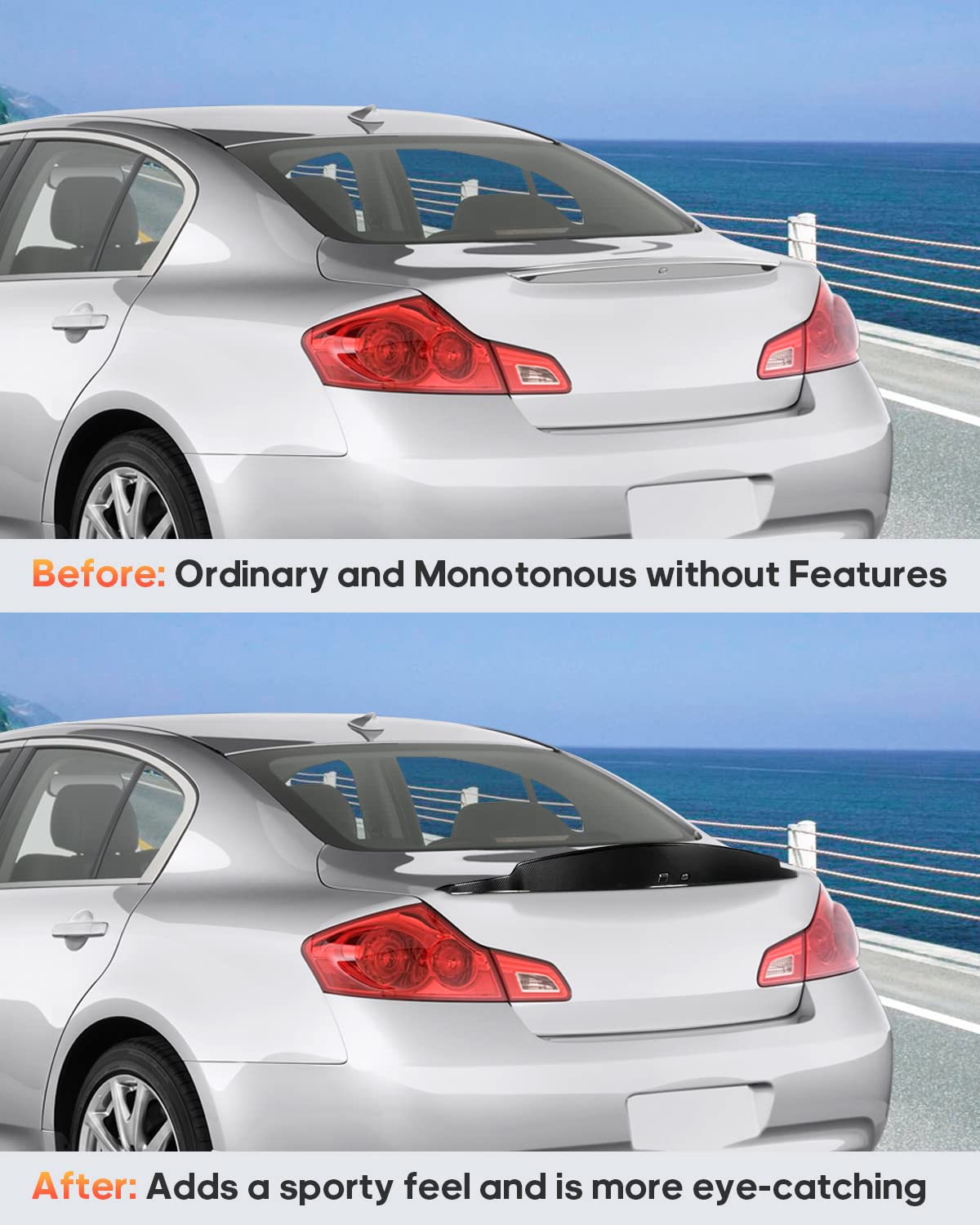 Carbon Fiber Car Spoiler Wing for 2007-2013 Infiniti G37 G25 Sedan - High Performance Trunk Lip Spoiler Body Kit - Enhances Aerodynamics & Sporty Style for Street Racing & Car Shows