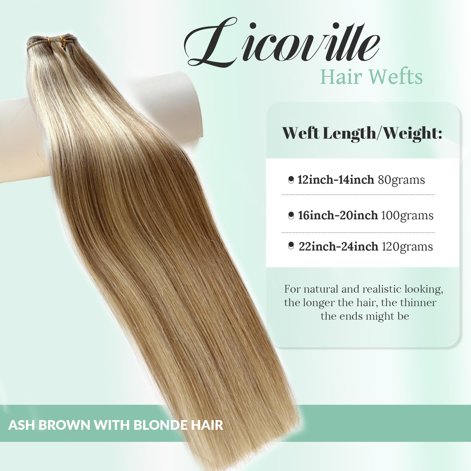 Ash Brown & Platinum Blonde Highlighted Human Hair Extensions - 16 Inch Double Weft Sew-in Weave Bundles (100g) for Natural Blending & Styling - Perfect for Parties, Weddings & Everyday Glam