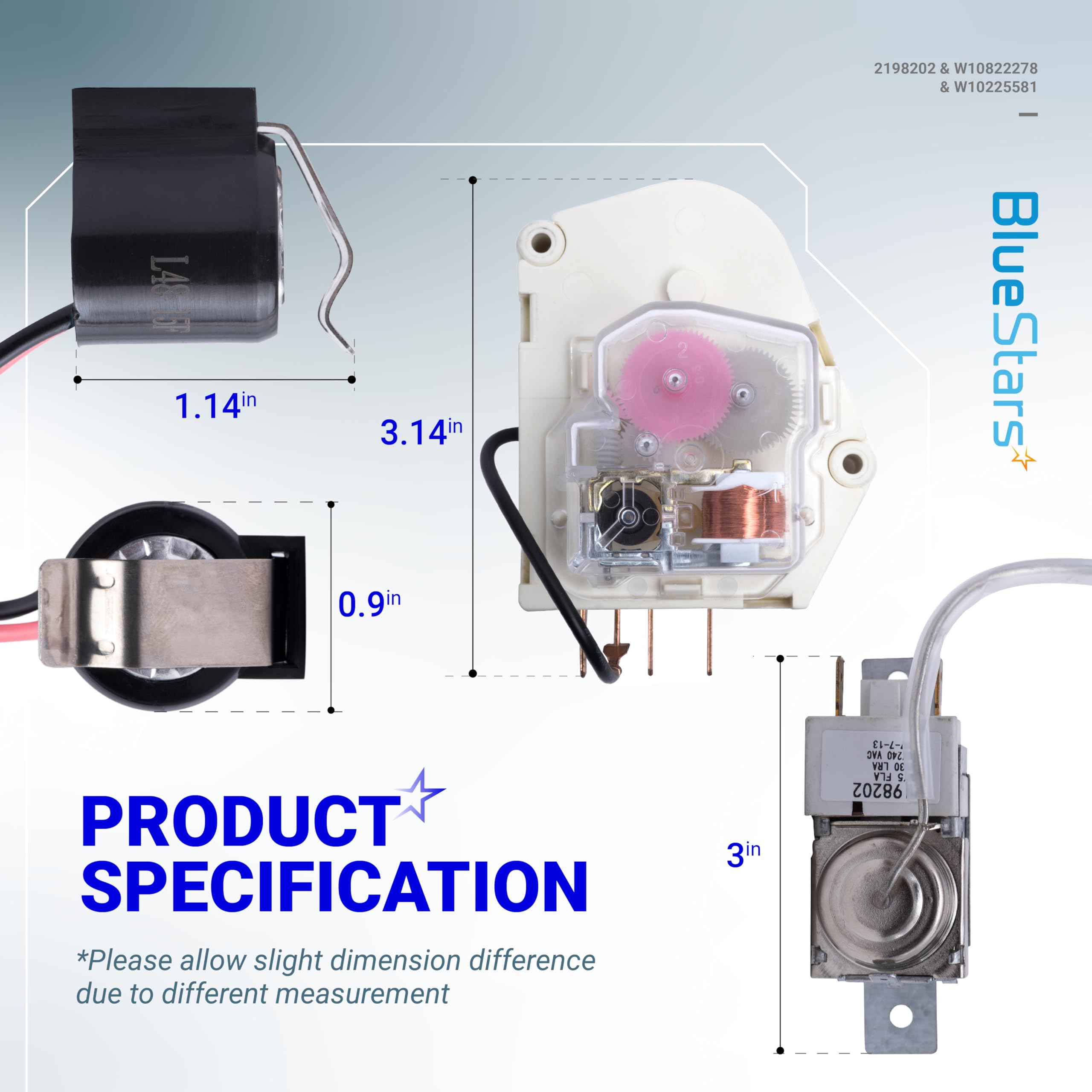 BlueStars Refrigerator Defrost Thermostat Kit - W10822278 Defrost Timer & W10225581 Bimetal Thermostat Replacement for Whirlpool Kenmore Refrigerators - Cold Control Thermostat 2198202 - Perfect for Home Kitchen Appliance Repair & Maintenance