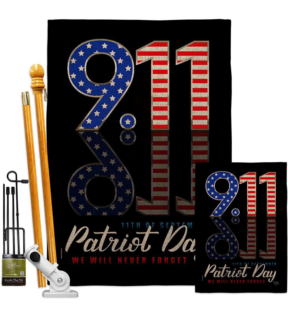 Patriotic September 11 Garden Flag Kit - Double-Sided 28x40 Inch USA-Made Burlap Yard Banner for Memorial Day, Patriot Day & Home Decoration - Perfect for Front Porch, Lawn & Patriotic Events