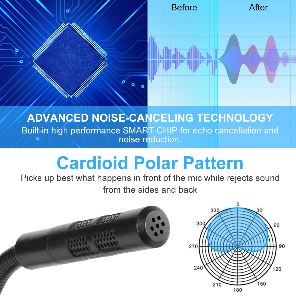 Professional USB Microphone for Computer - LarmTek Business Conference Mic with Mute Button & LED Indicator, Plug & Play for PC, MacBook - Ideal for Video Calls, Online Classes, Podcasting & Streaming
