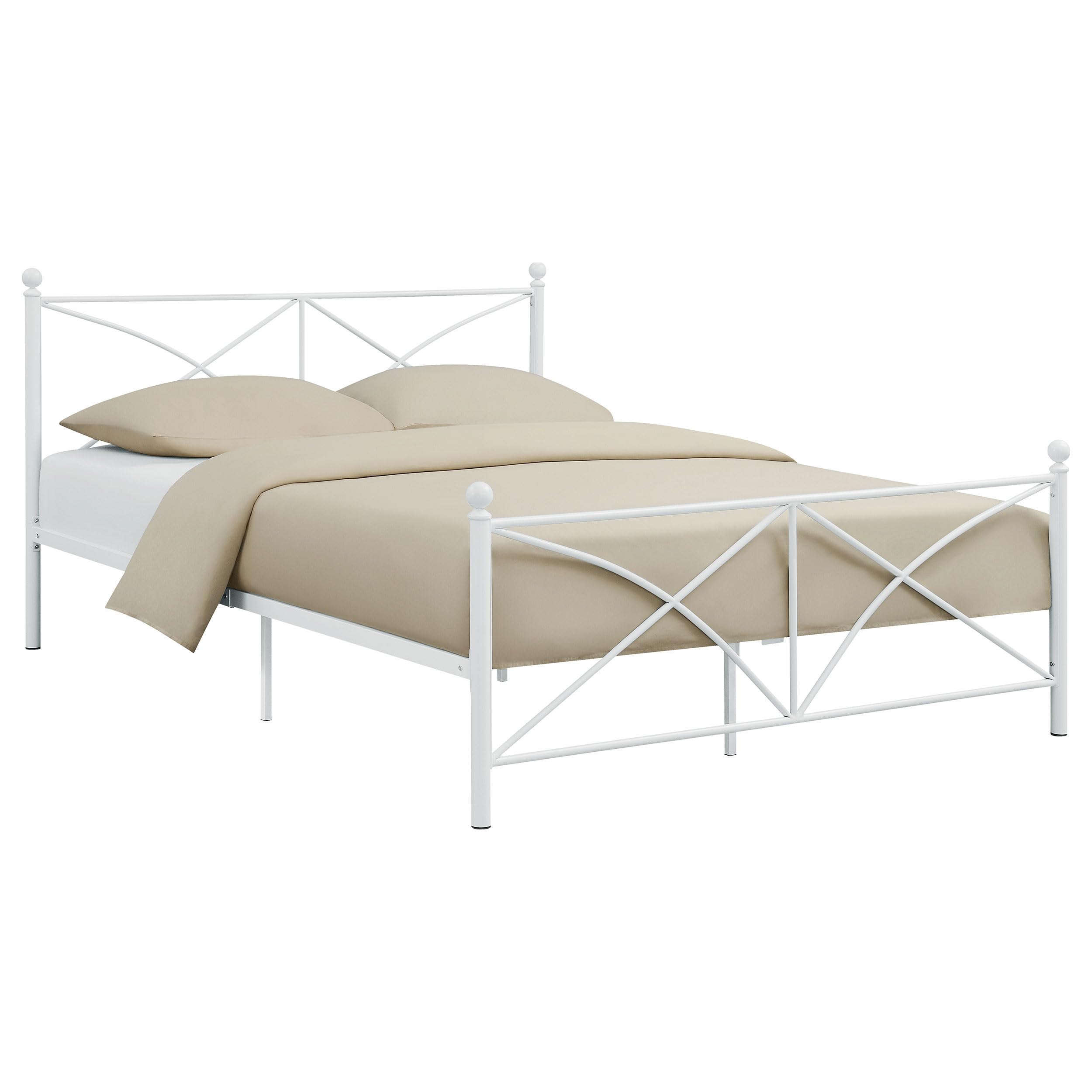 Coaster Home Furnishings White Metal Queen Size Platform Bed Frame - Modern Bedroom Furniture for Small Spaces & Guest Rooms