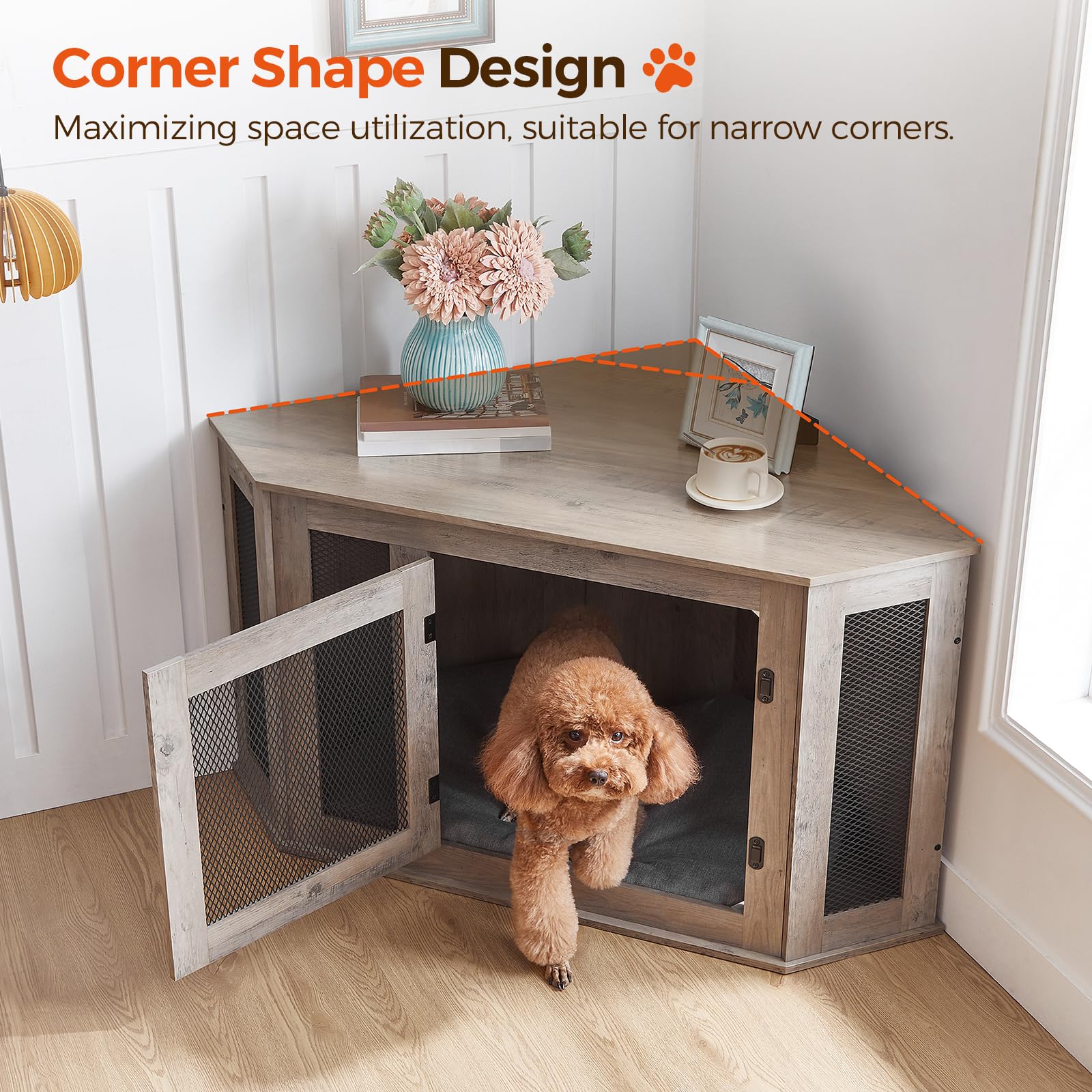 Stylish Wooden Dog Crate End Table - Multi-Functional Pet Kennel Furniture for Small & Medium Dogs | Indoor Decorative Dog House & TV Stand in Greige & Black (DCHG0801) | Perfect for Living Rooms, Bedrooms & Home Offices