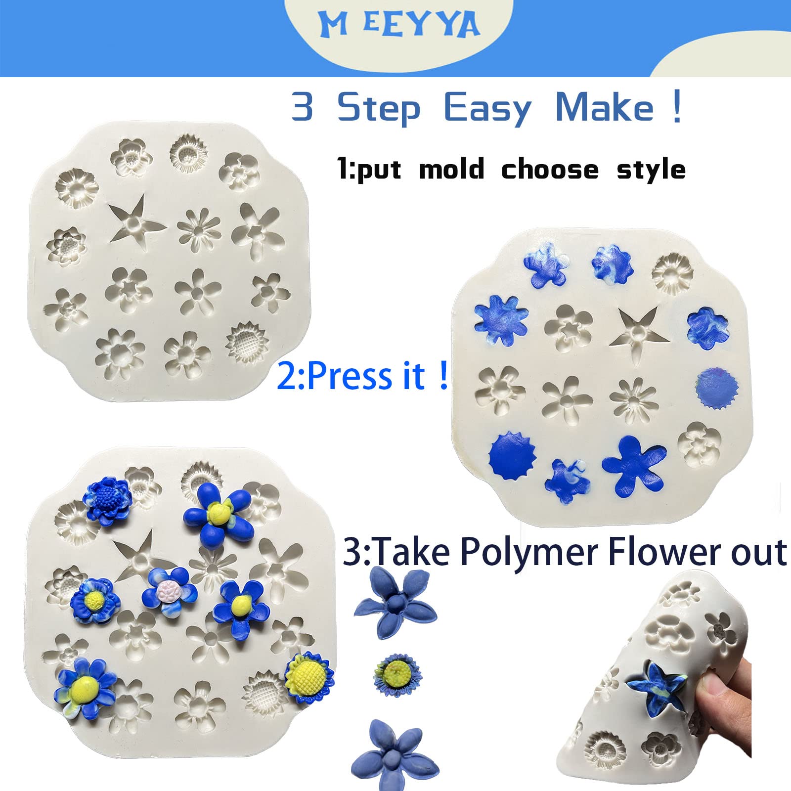 Premium 2Pcs Polymer Clay Molds for Jewelry Making - Daisy, Sunflower & Rose Miniature Silicone Molds (15 Flowers) | DIY Earrings, Pendants & Craft Decorations | Perfect for Resin Art, Polymer Clay Projects & Handmade Jewelry Gifts