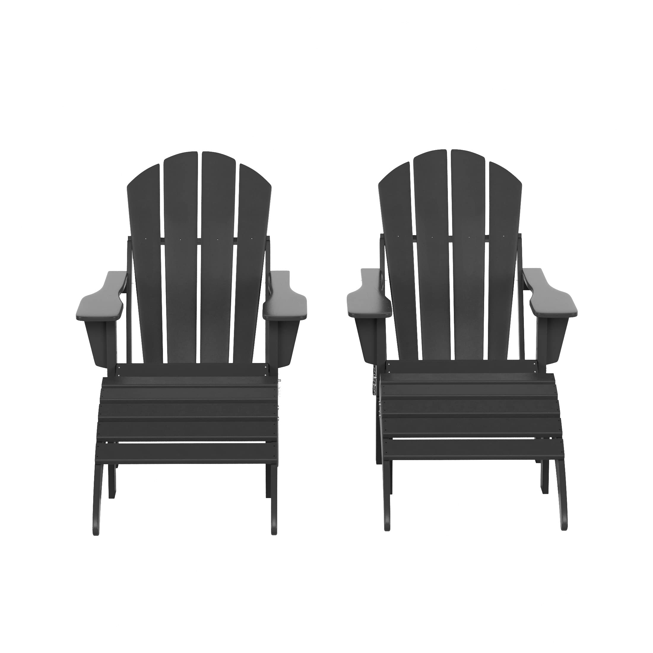 WestinTrends Malibu 4-Piece Outdoor Lounge Chair Set - 2 Adirondack Chairs with Ottoman, All-Weather Poly Lumber Patio Furniture for Poolside, Beach, Garden & Backyard Relaxation - Gray