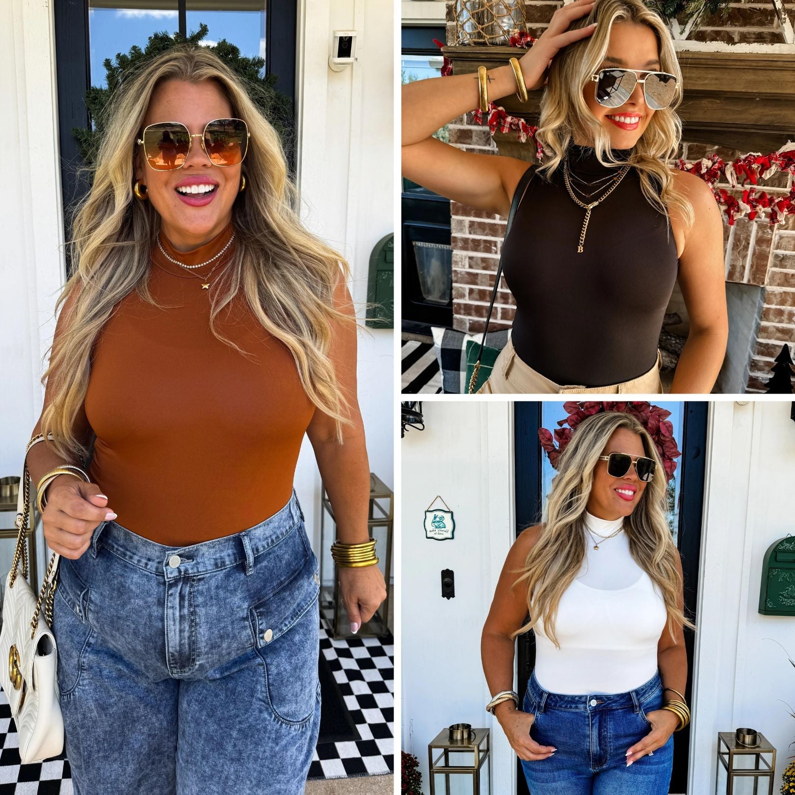 **Baylee Mock Neck Bodysuit for Women - 3 Colors (Black, White, Beige) | Stretchy & Comfortable Bodysuit for Layering, Casual Wear & Night Out**    (Note: 