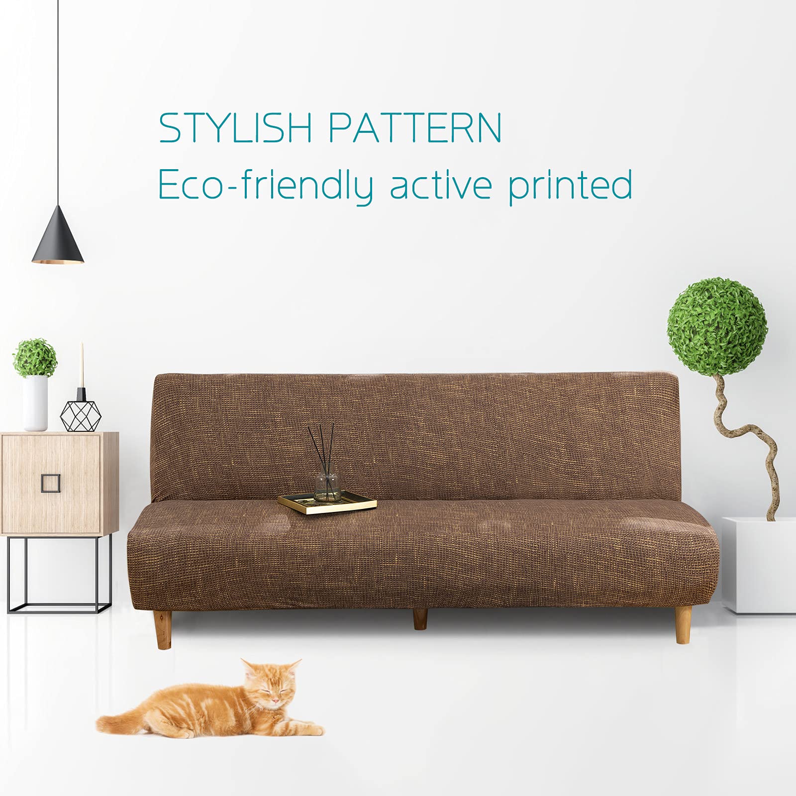 Beacon Pet Stretch Sofa Slipcover - Armless Futon Cover with Printed Design, Elastic Polyester Spandex Fabric, Washable Furniture Protector for Folding Couch - Perfect for Pet Owners, Living Room Decor & Sofa Protection