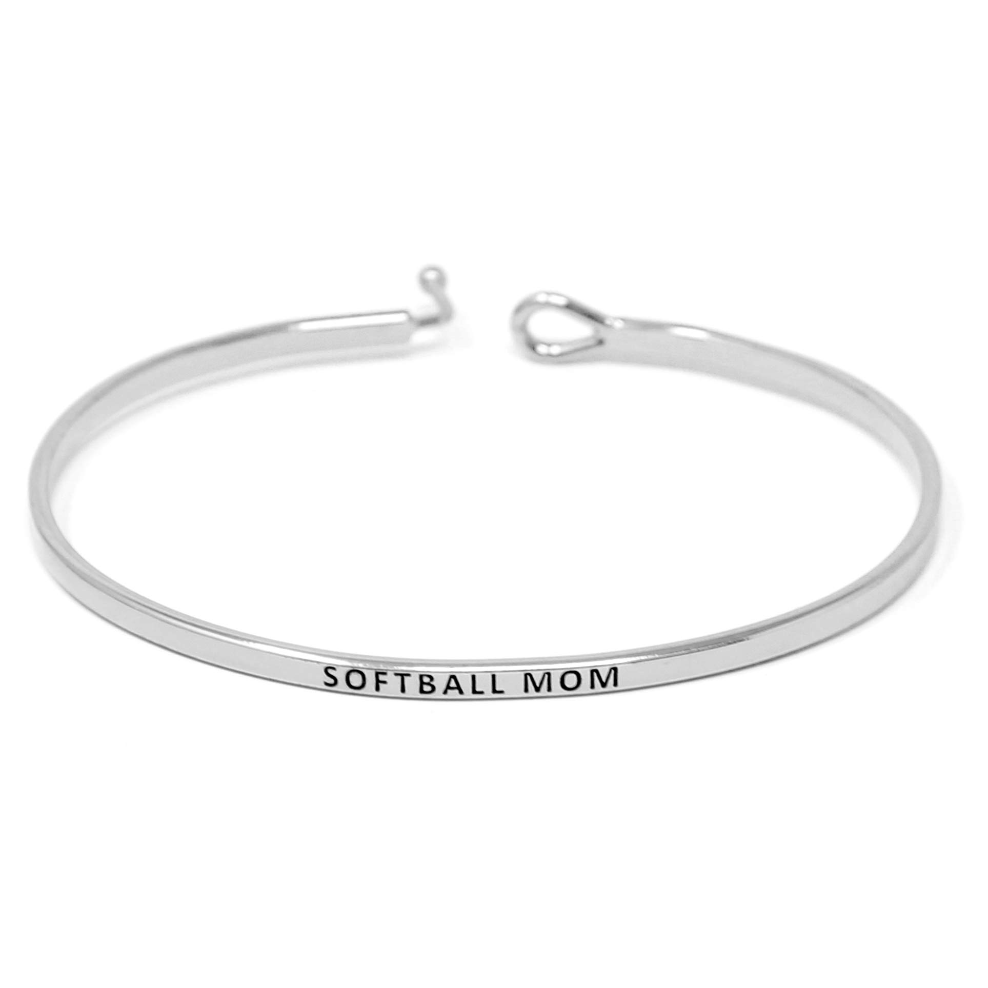 Mom Inspirational Message Engraved Thin Bangle Hook Bracelet - Perfect Gift for Mother's Day, Birthday & Special Occasions