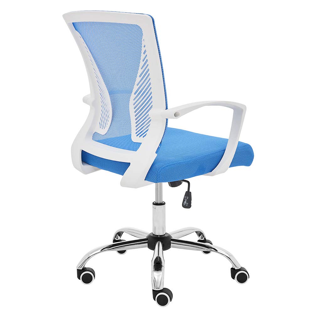 Zuna Mid-Back Office Task Chair - Ergonomic Mesh Back Support Desk Chair with Lumbar Support, White/Blue - Perfect for Home Office and Workspace