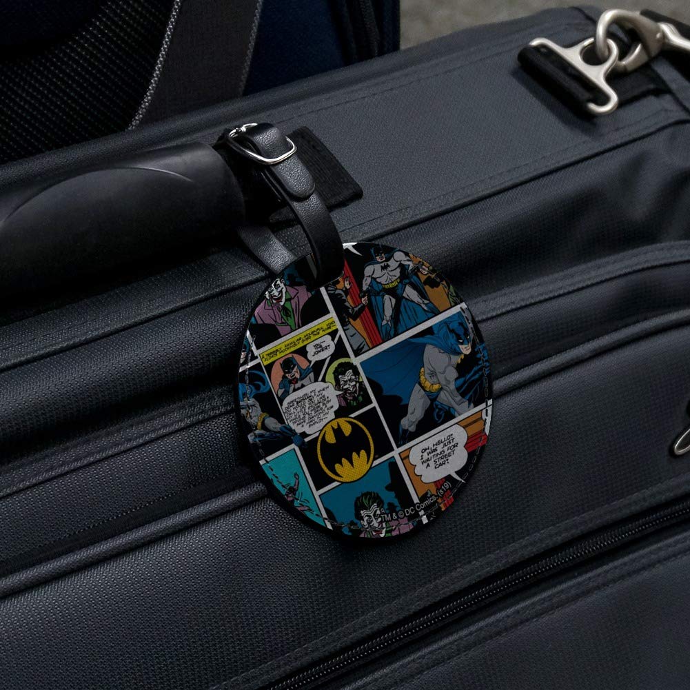 Batman Comic Pattern Round Leather Luggage Tag - Durable Suitcase ID Tag for Travel & Carry-On Bags - Perfect for Airlines, Backpacks & Business Trips