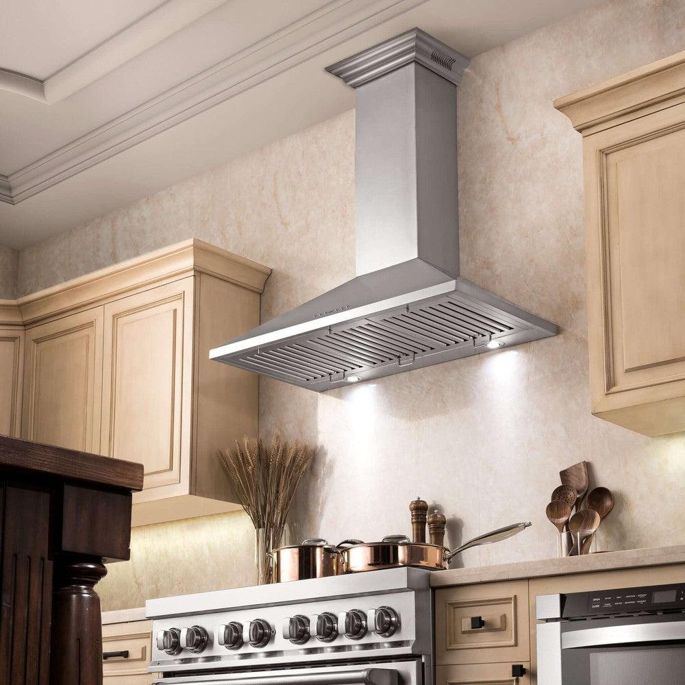 ZLINE KL2CRN BT Stainless Steel Wall Mount Range Hood with Ducted Ventilation & Built-in CrownSound Bluetooth Speakers - Perfect for Modern Kitchens & Home Entertainment