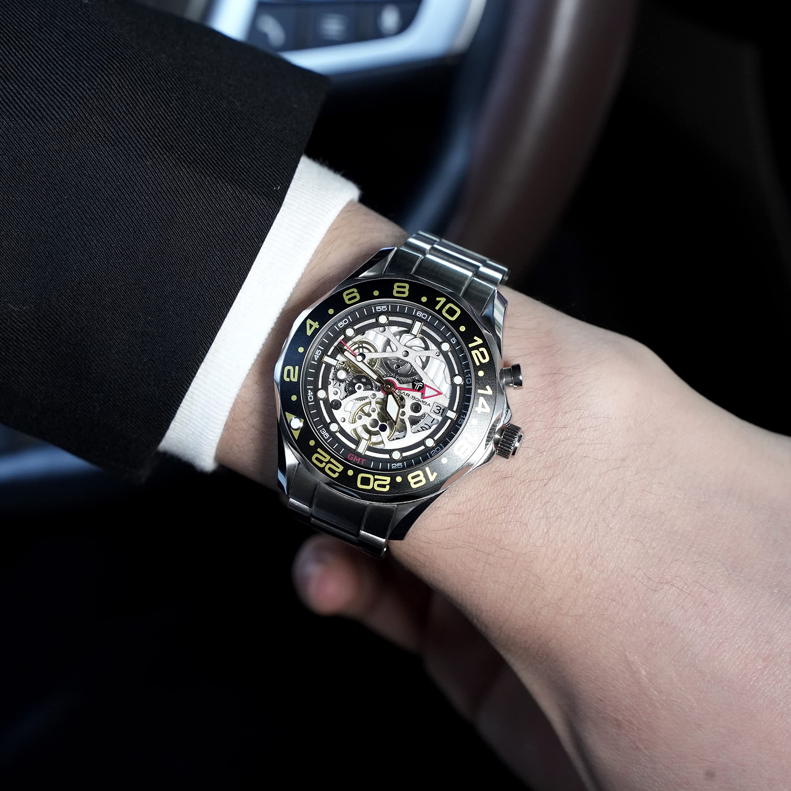 Luxury Automatic Square Tonneau Men's Watch - 50M Waterproof Skeleton Mechanical Silver Wristwatch with Silicone Strap | Stylish & Unique Design for Business, Casual & Formal Occasions