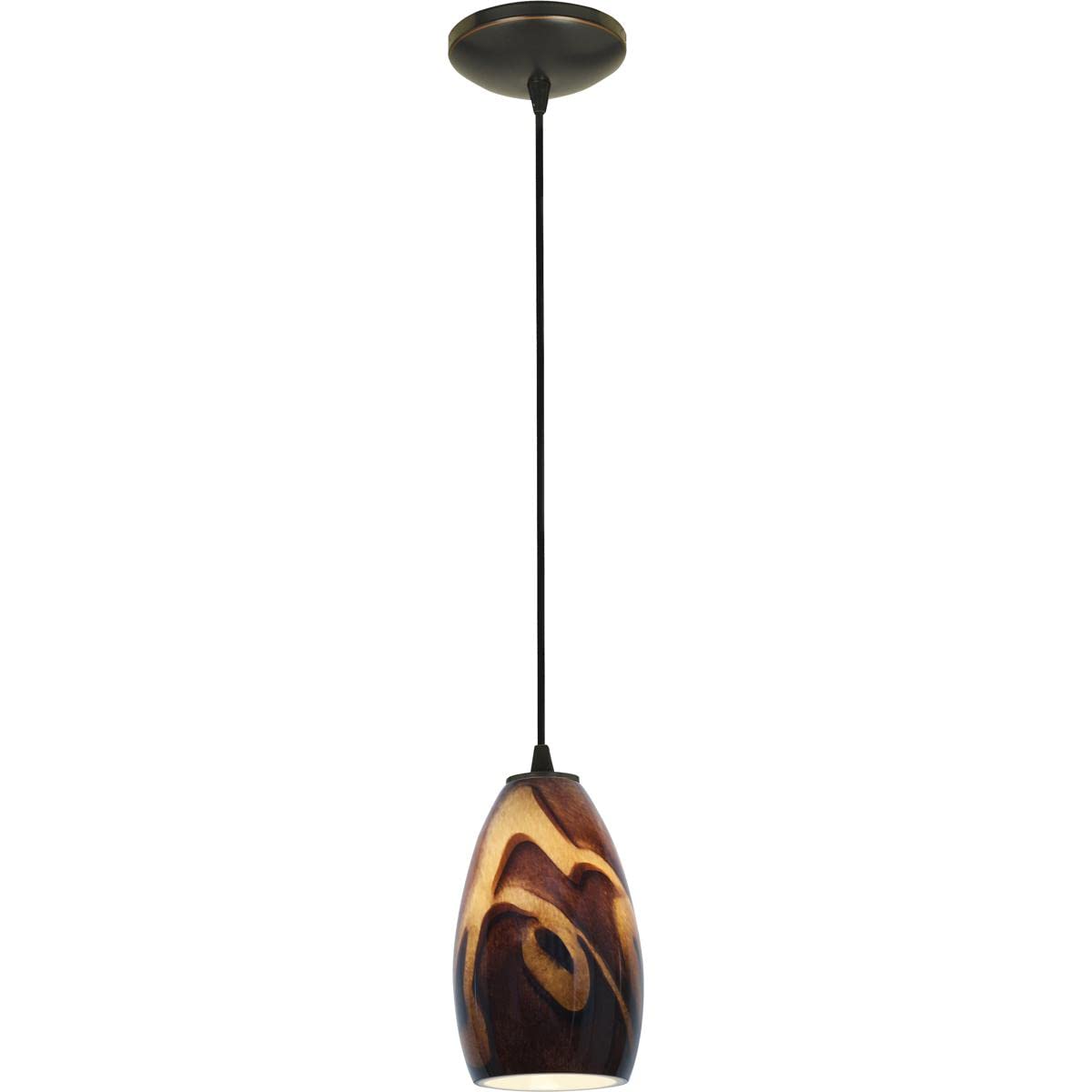 1-Light Champagne Glass Pendant Light with Oil Rubbed Bronze Finish & Inca Glass Shade - Elegant Dining Room Lighting for Kitchen Island, Bar or Entryway