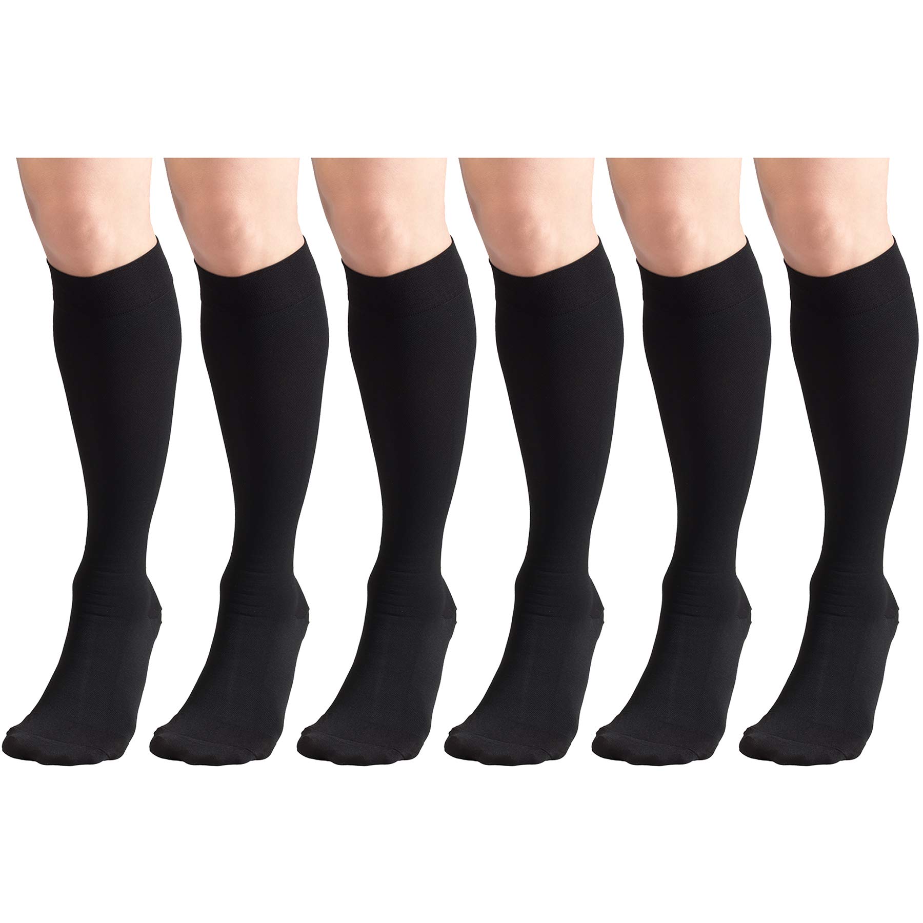 15-20 mmHg Compression Socks for Men & Women - Knee High Support Stockings, Closed Toe, Black, Medium (6 Pairs) - Ideal for Travel, Varicose Veins & Circulation Support