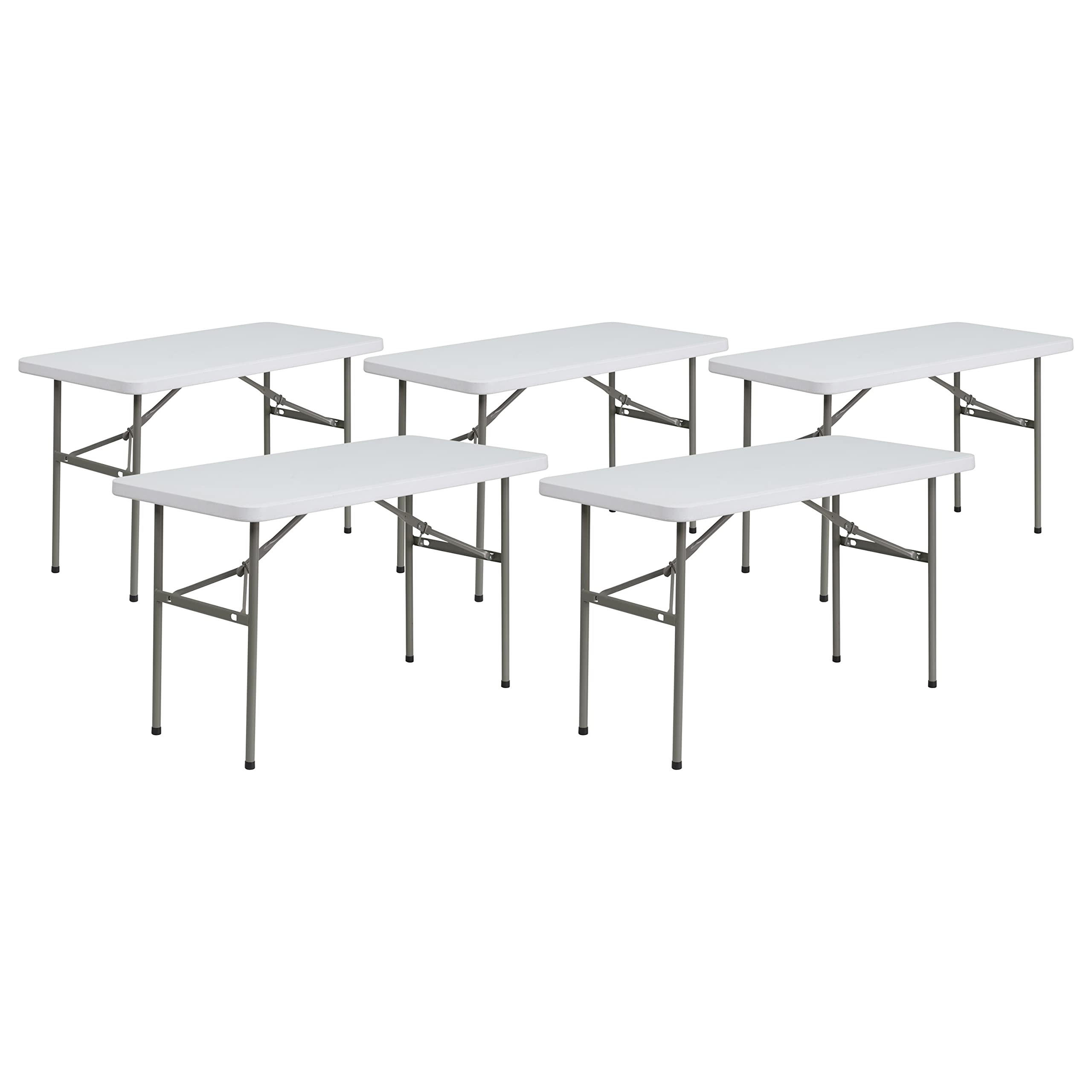 Flash Furniture Elon 4-Foot Granite White Plastic Folding Table - Heavy Duty, Lightweight, Set of 5 - Perfect for Parties, Events, and Outdoor Gatherings