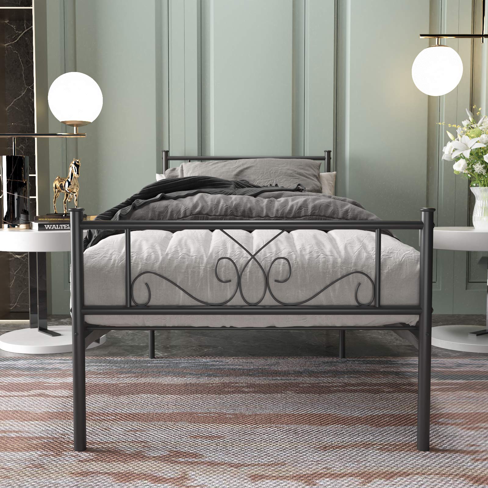 Simlife Twin Metal Bed Frame with Headboard & Footboard - 12.7