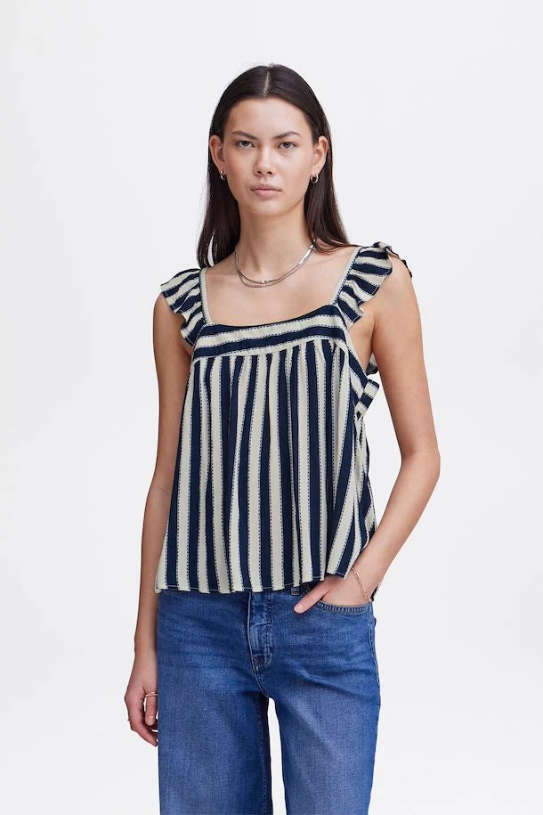 Marrakech Square Neck Top - Total Eclipse Stripe Women's Fashion Blouse | Boho Chic Summer Tops for Beach, Vacation & Casual Outings