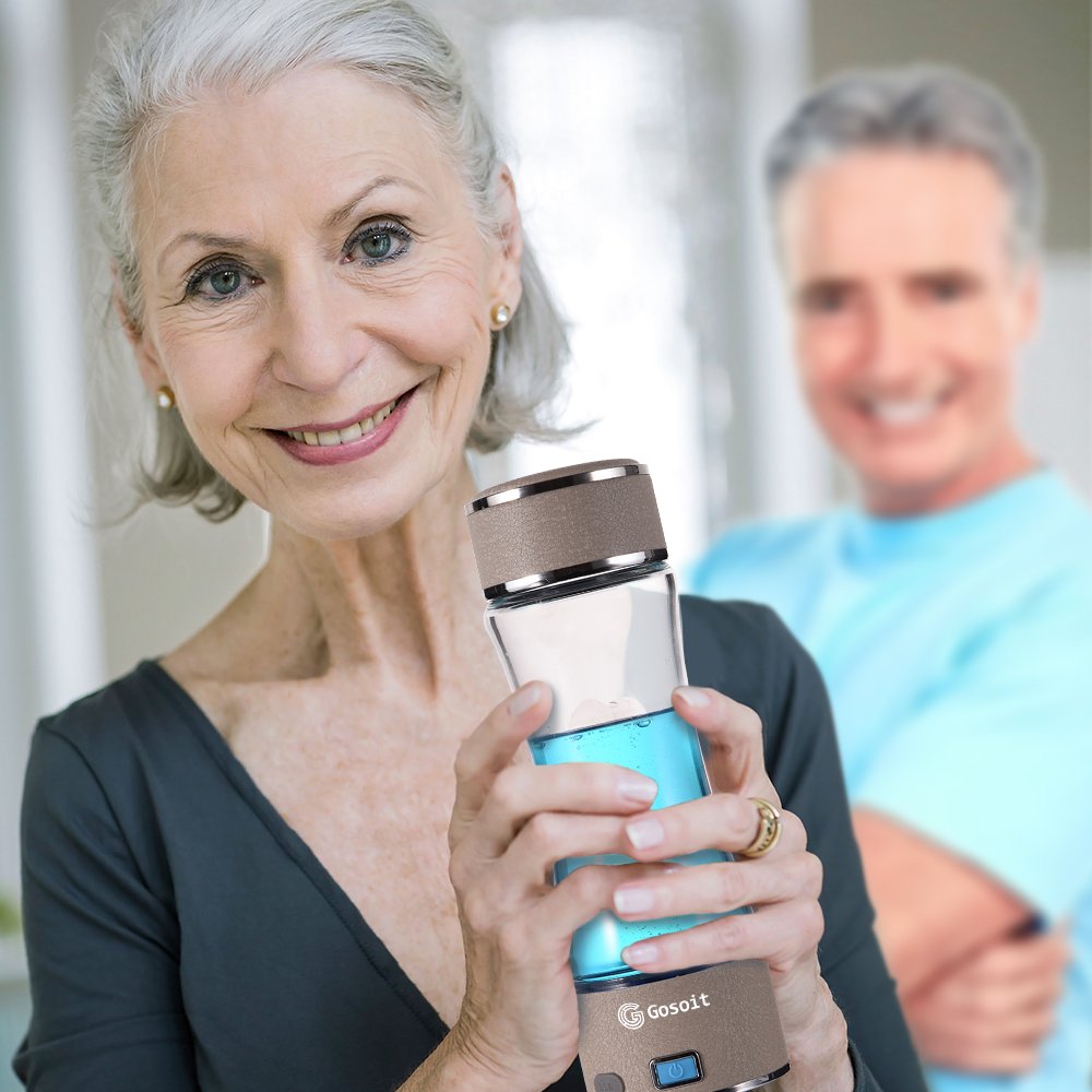 Hydrogen Alkaline Water Ionizer Generator Machine with SPE Membrane - Portable Sports Travel Water Bottle with LED Indicator - Quantum Hydrogen Water Maker for Hydration, Detox & Energy Boost - Perfect for Gym, Hiking & Daily Use (Beige)