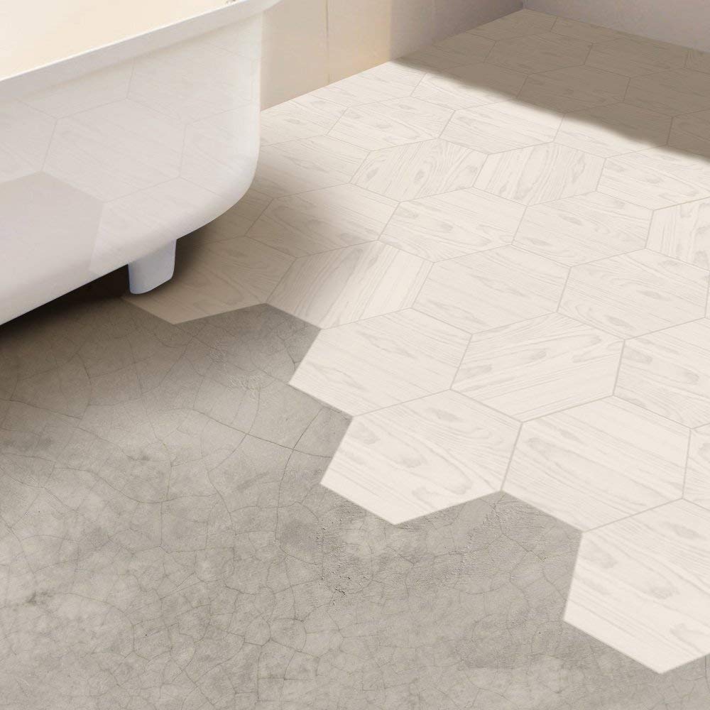10 Pack Hexagon Non-Slip Vinyl Floor Stickers - Peel and Stick Self-Adhesive Wall Decals for Home Decor, Living Room, Kitchen & Bathroom - 7.9x9.1 Inch - Perfect for DIY Home Improvement, Nursery, Dorm & Office Spaces