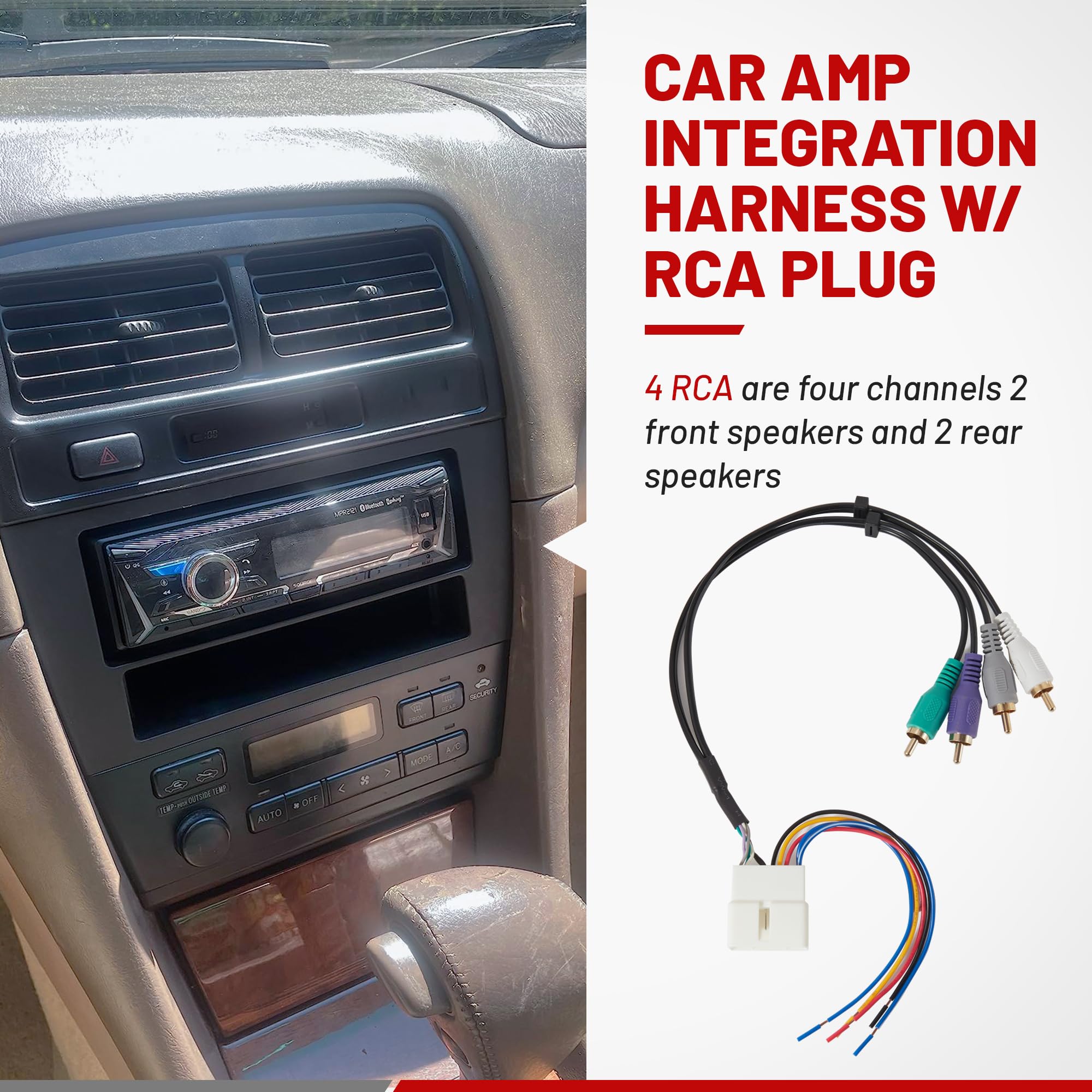 RED WOLF Car AMP Integration Harness with RCA Plug - Compatible with 1992-1999 Toyota Avalon & Lexus ES300 - 15 Pin Connector for Aftermarket Radio, Stereo, CD Player & Receiver Installation - Perfect for Car Audio Upgrades & DIY Installations