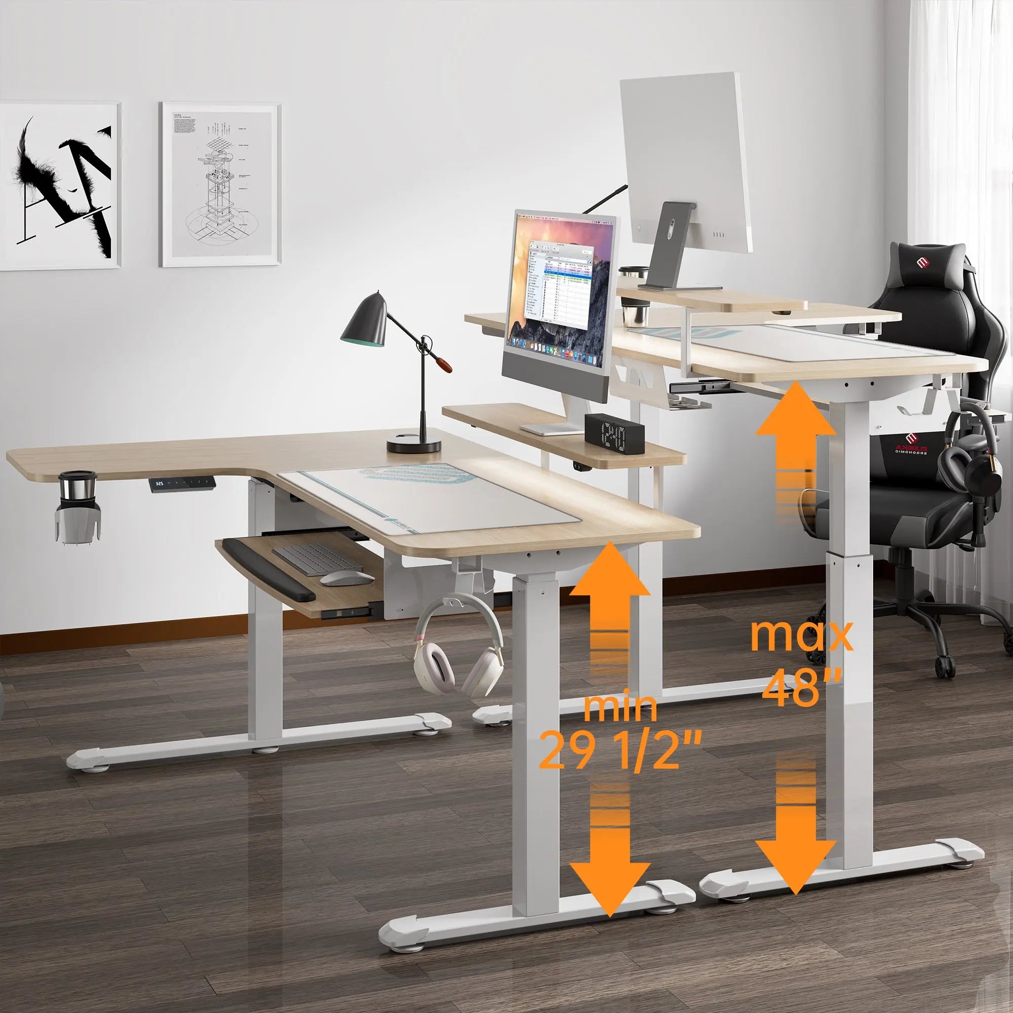 Ergonomic L-Shaped Standing Desk with Accessories Set (60x23 Inches) - Perfect for Home Office & Workspace Setup