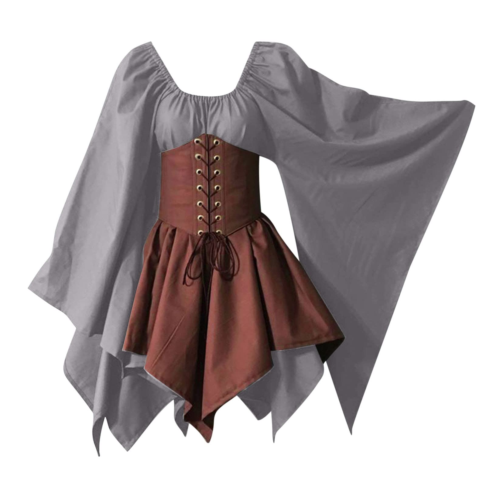 Medieval Renaissance Pirate Corset Dress for Women - Flared Sleeve Traditional Irish Short Costume | Perfect for Halloween, Cosplay, Renaissance Fairs & Themed Parties