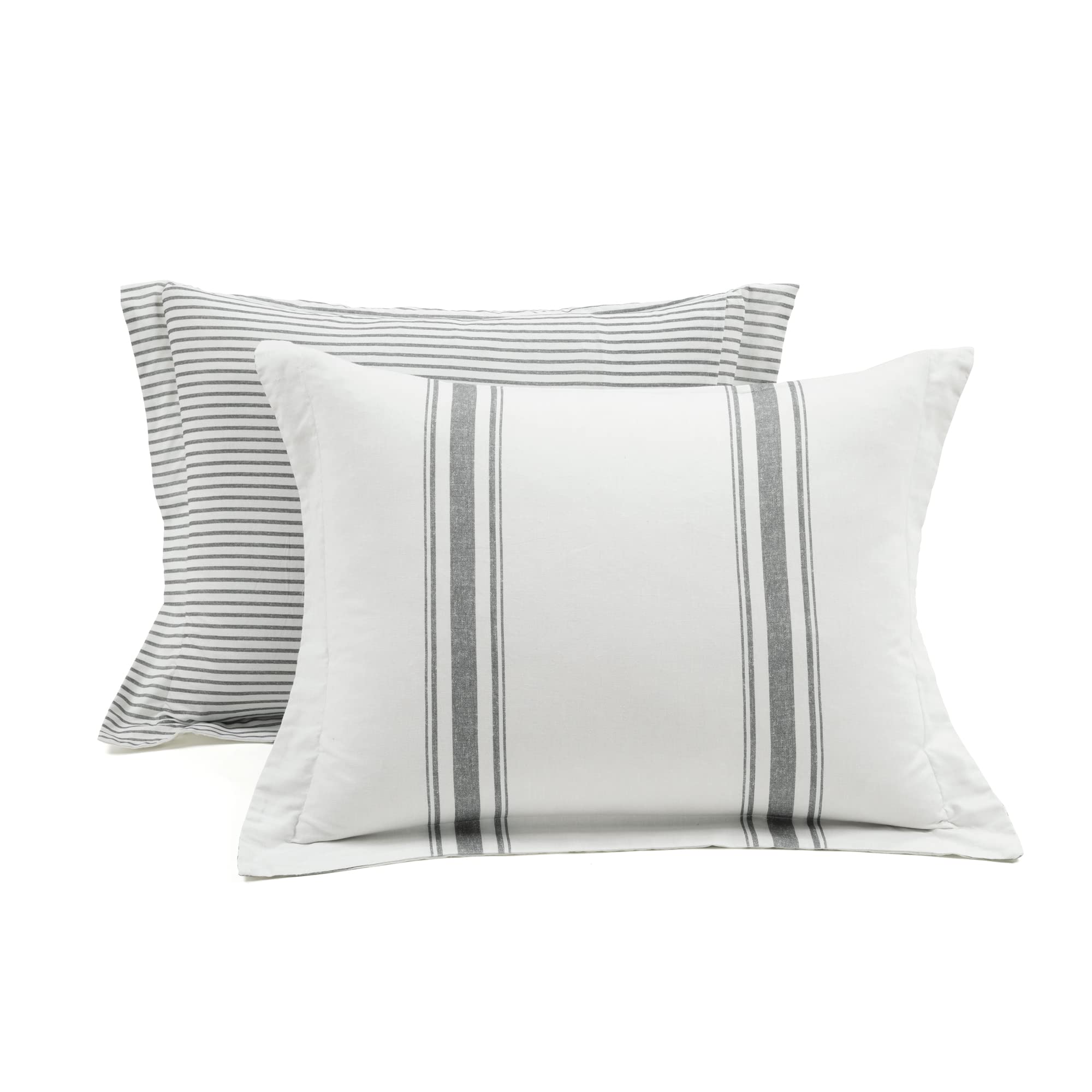 Lush Decor Reversible Cotton Duvet Cover Set - 3 Piece King Size Farmhouse Bedding in Dark Gray | Striped Rustic Decor for Modern Farmhouse & Cozy Bedroom | Perfect for Guest Rooms, Master Bedrooms & Vacation Homes