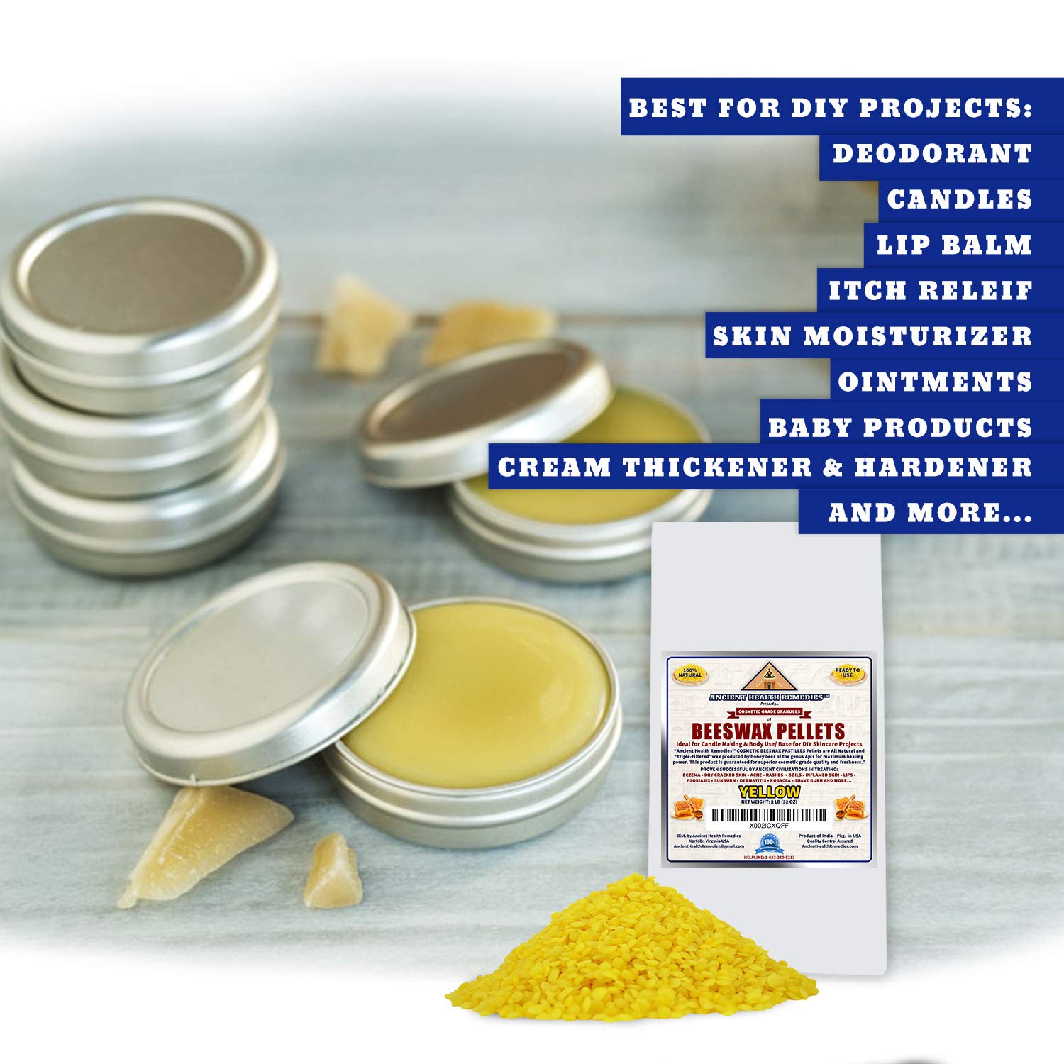 Pure Natural Cosmetic Grade Yellow Beeswax Pellets - Triple Filtered for DIY Skincare, Candle Making & Lip Balms (2 LB) | Perfect for Homemade Beauty Products, Soap Crafting & Aromatherapy
