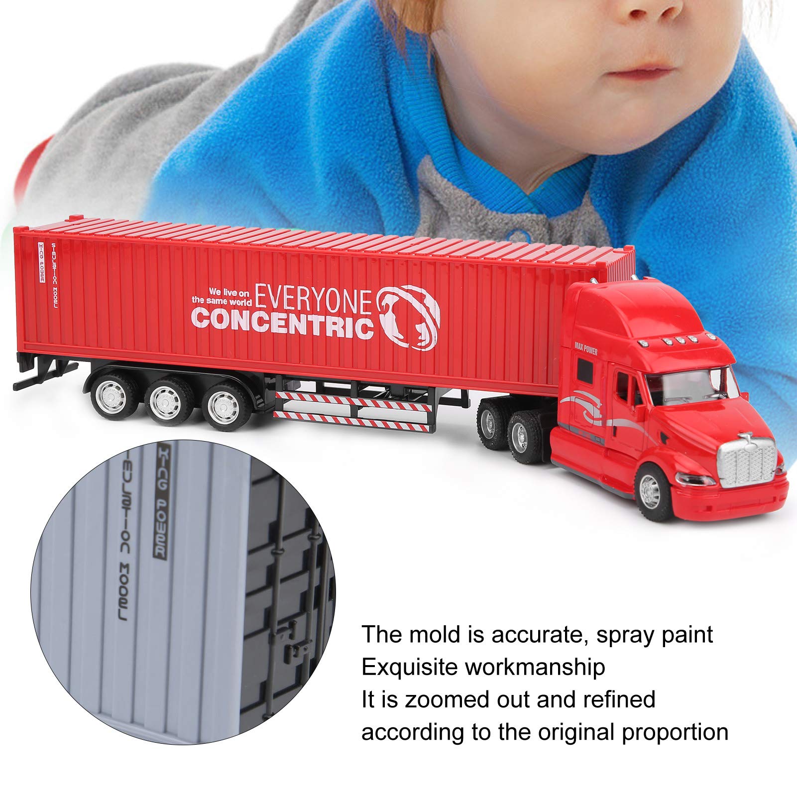 Pull Back Car Toy - High Simulation Alloy Container Truck with Sound & Light, Kids Educational Vehicle Toys (Red) | Perfect for Early Learning, Birthday Gifts & Pretend Play