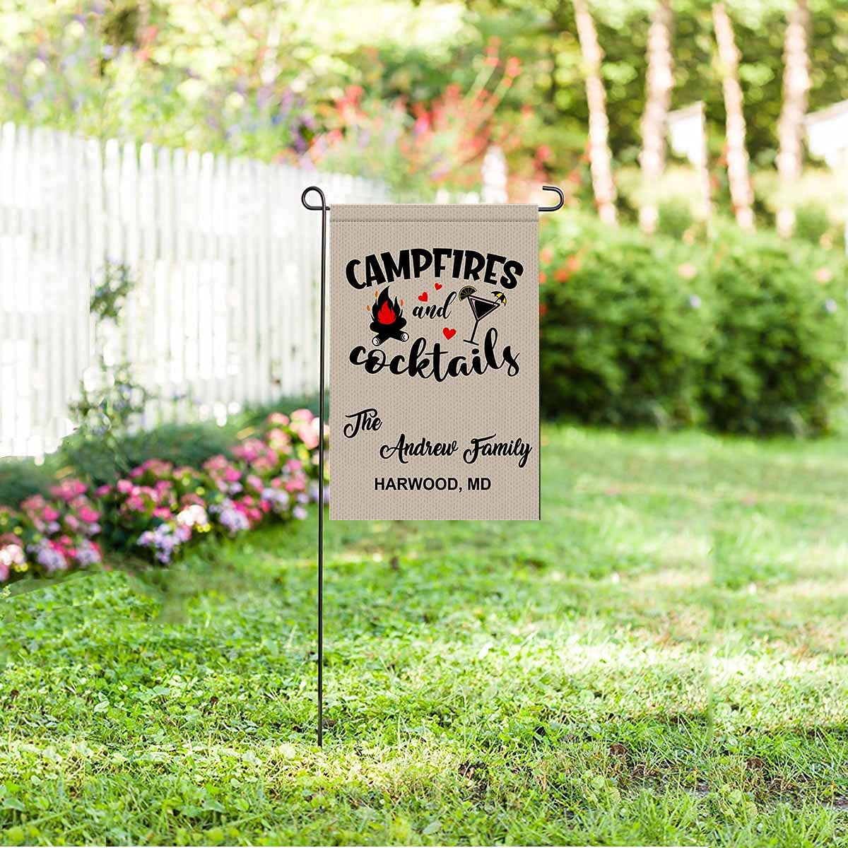 Personalized Happy Campers Garden Flags - Double Sided 12x18 Inch Outdoor Decor for Campfires, Cocktails & Backyard Parties - Perfect for RV, Camper & Patio Decorations