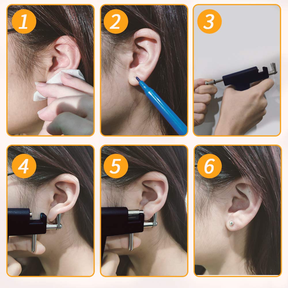 98-Piece Professional Ear Piercing Gun Kit with Stainless Steel Studs & Silicone Backs - Painless Ear Piercing Tool Set for Home or Salon Use (Black)