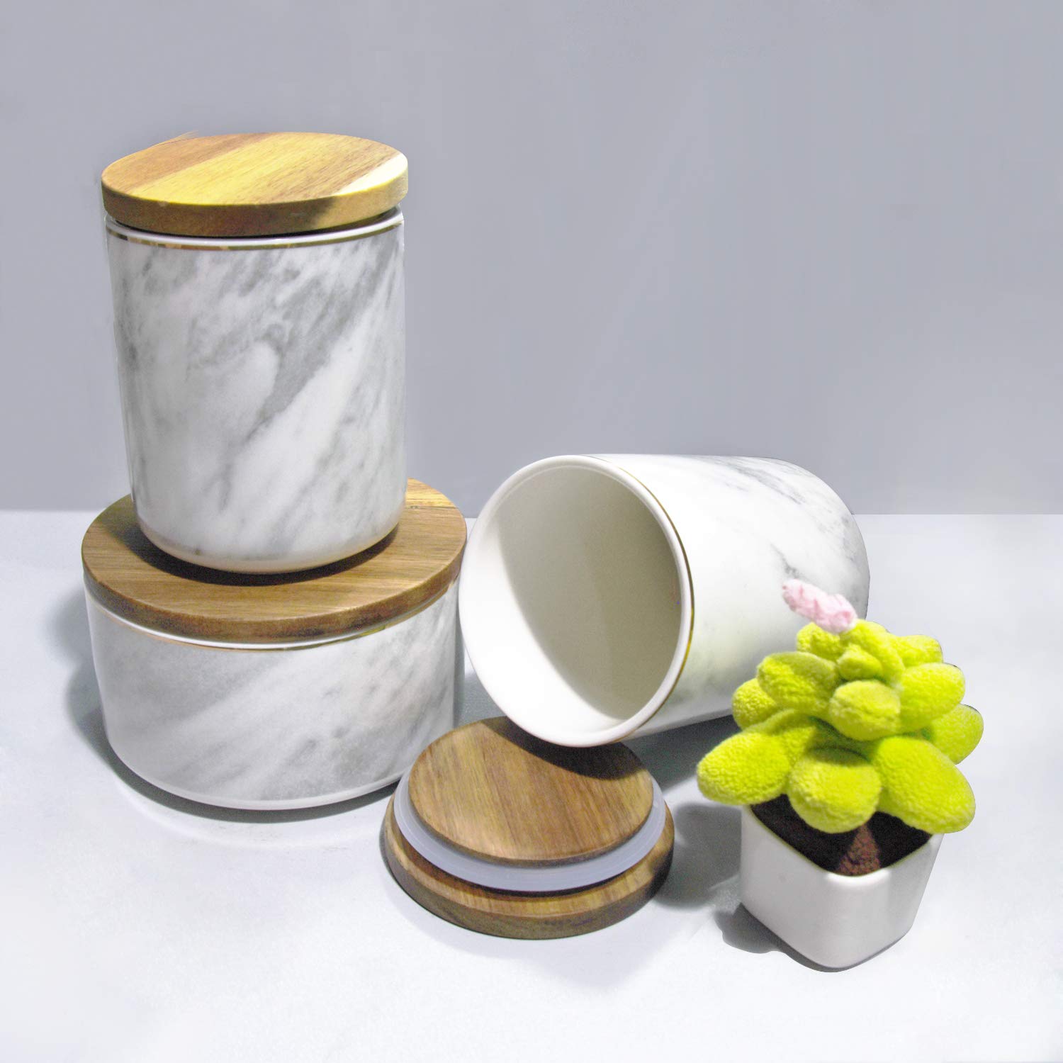 Bakoustar 800ML Ceramic Food Storage Jar with Airtight Seal - Modern Design Wooden Lid Canister for Tea, Coffee, Sugar, Spices, Makeup Brushes & Organizing Kitchen Pantry | Perfect for Home, Office & Gift Giving
