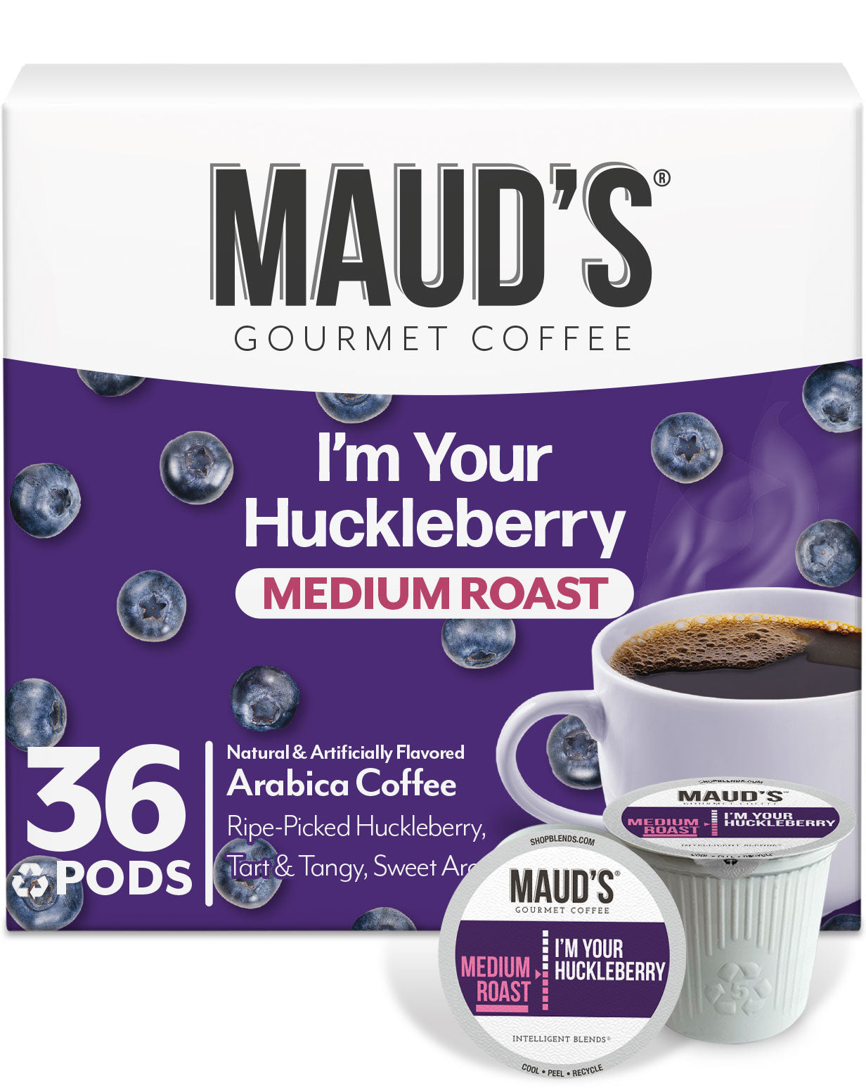 Premium Maud's Huckleberry Flavored Coffee Pods - 100% Arabica K-Cup Compatible Pods for Keurig Brewers - Perfect for Breakfast, Office or Gift Giving