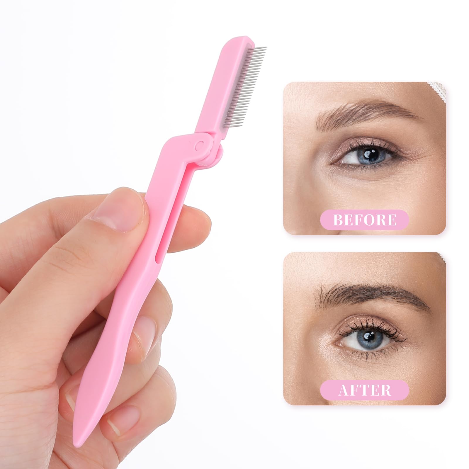 2 Pcs Stainless Steel Eyelash Comb & Eyebrow Brush - Professional Lash Separator Tool with Metal Teeth for Mascara Application, Perfect for Salon & Home Makeup (Pink)