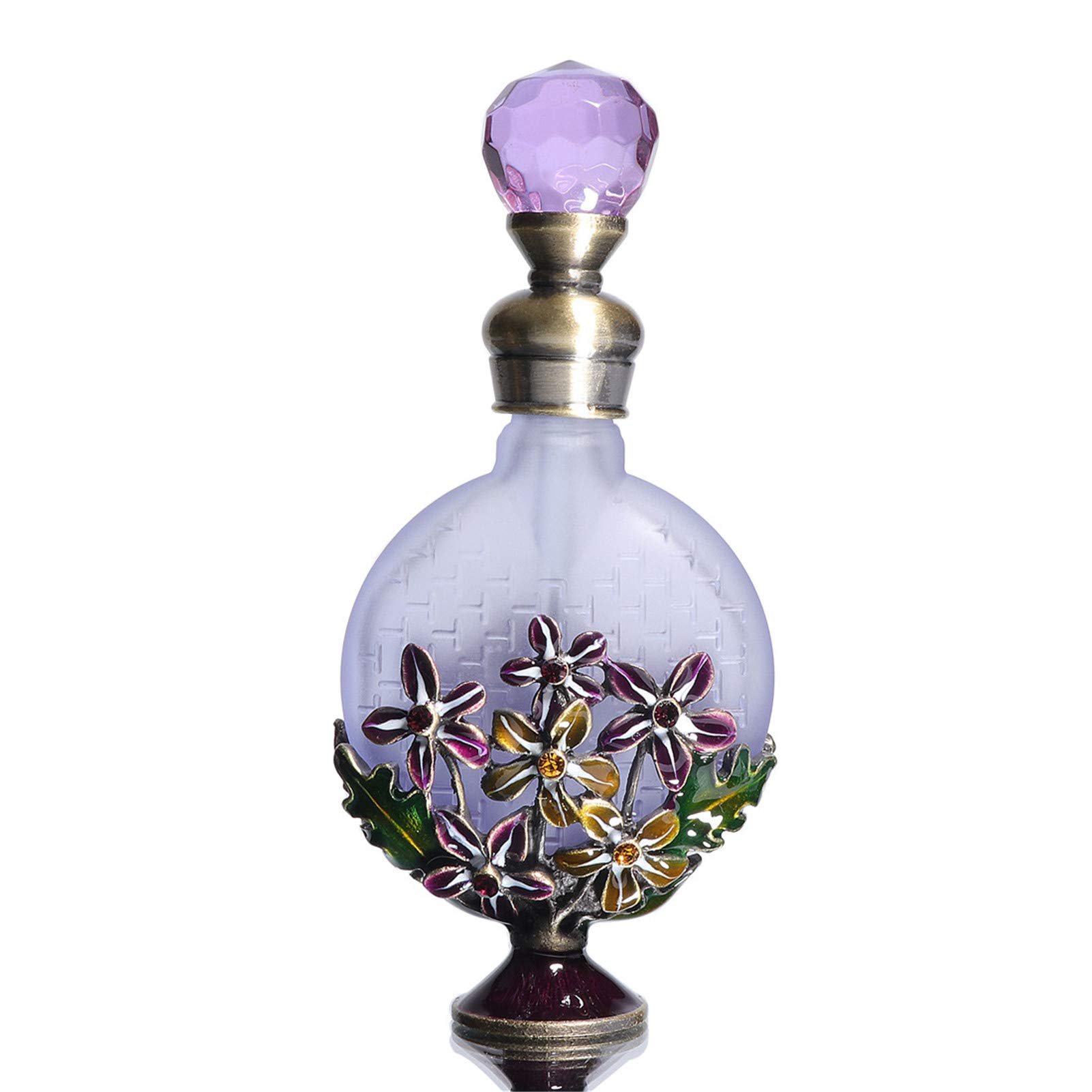Vintage Purple Flower Perfume Bottle - 10ml Empty Refillable Essential Oil Bottle with Jeweled Design | Perfect for Aromatherapy, Home Decor & Gift Giving